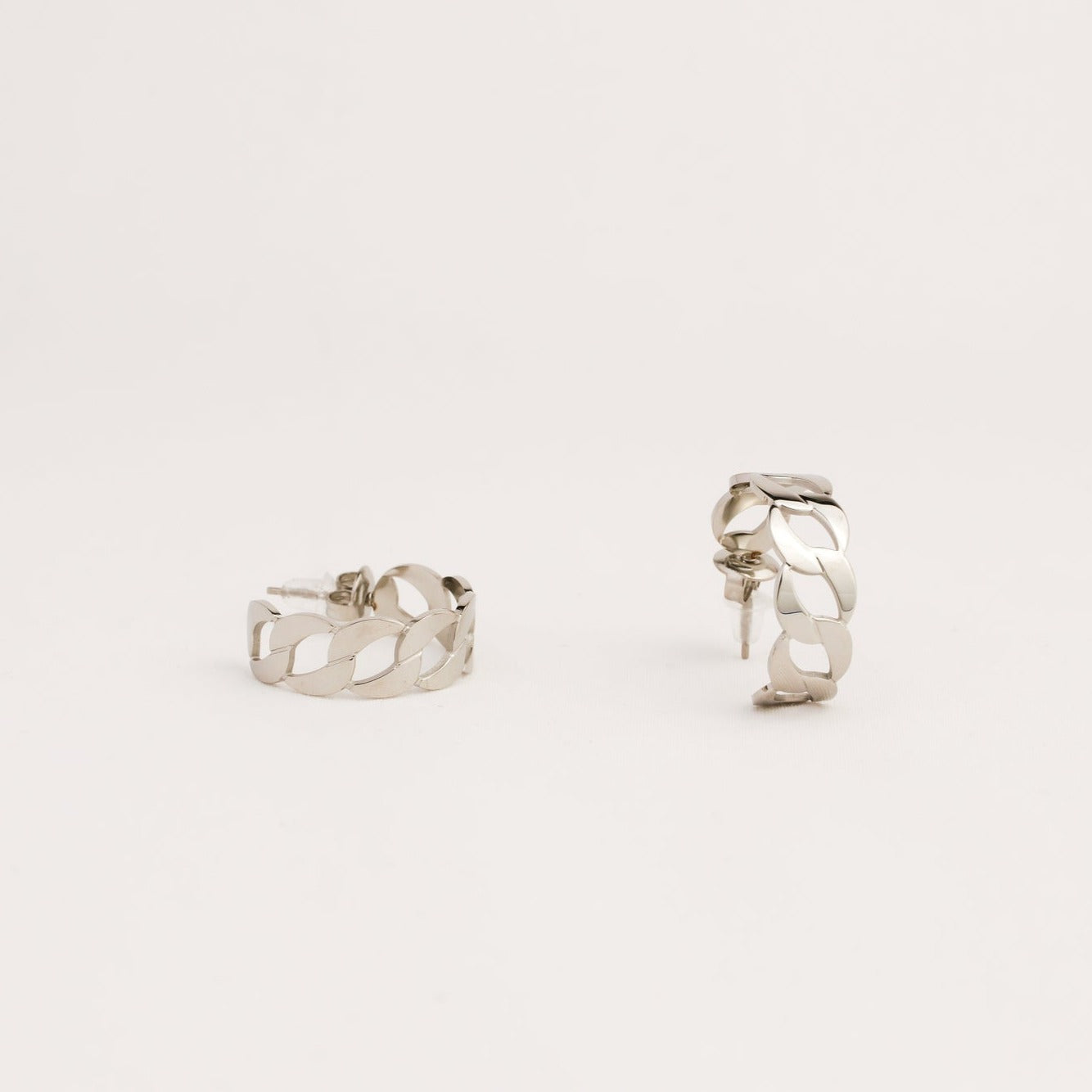 Silver link chain hoop earrings