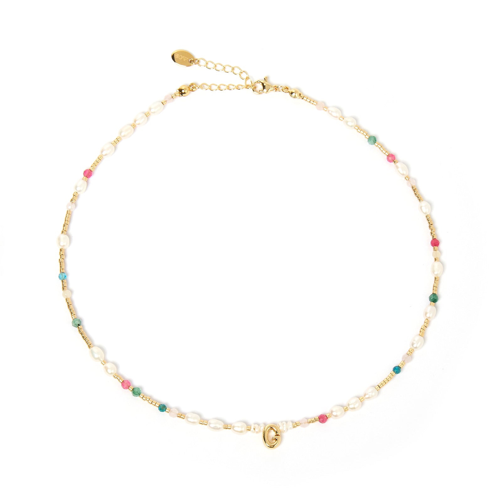 Beaded Gemstone and Pearl Initial Necklace 10
