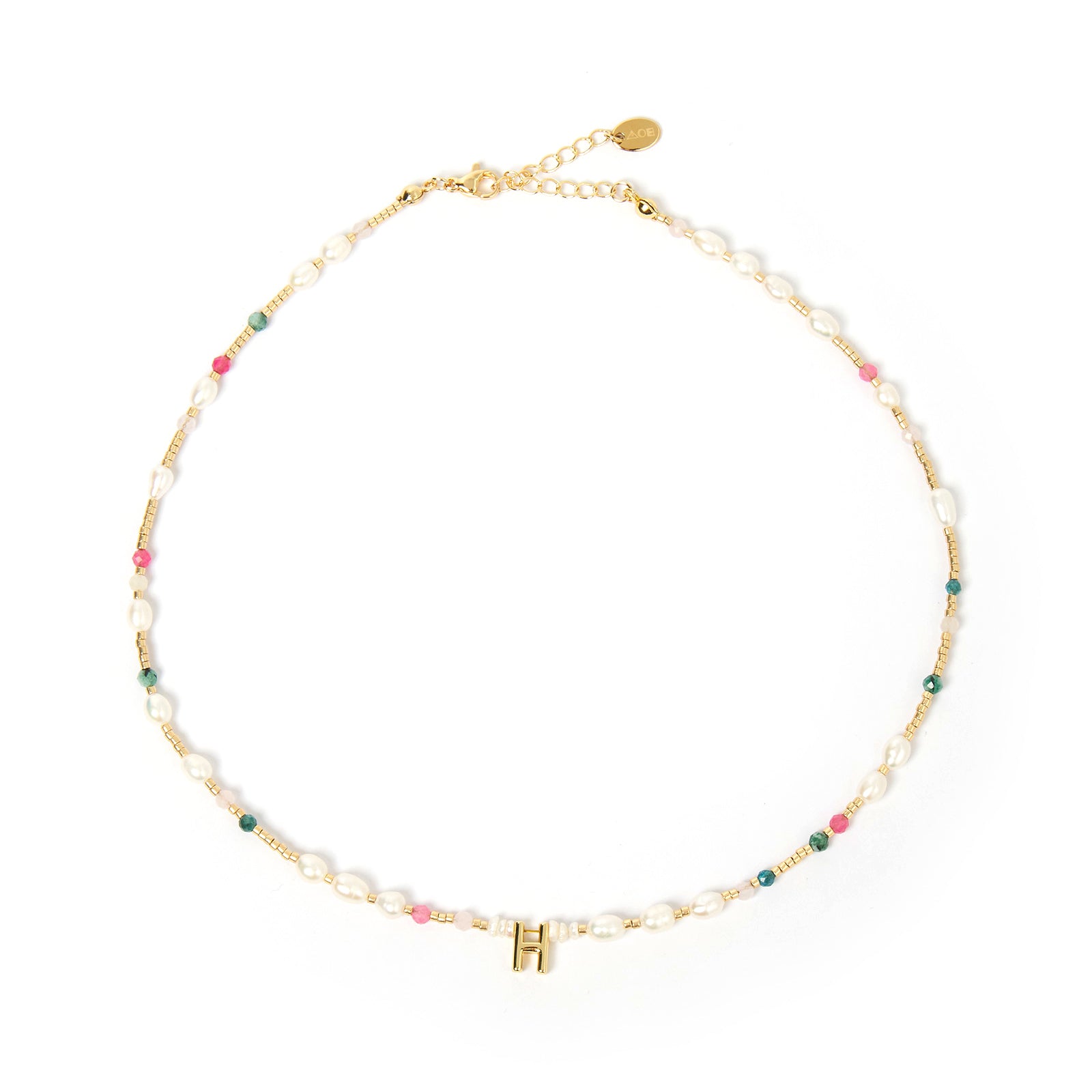 Beaded Gemstone and Pearl Initial Necklace 11