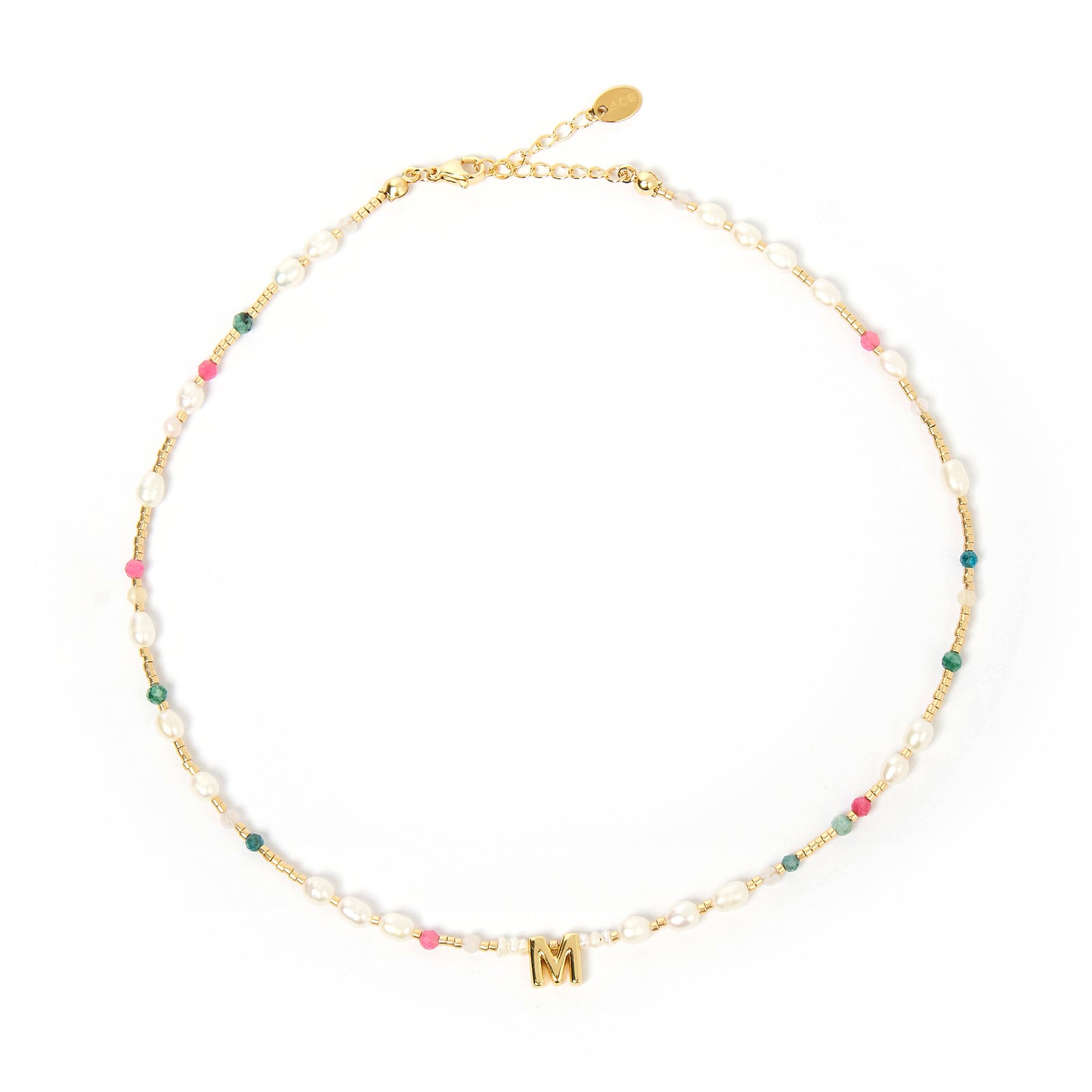 Beaded Gemstone and Pearl Initial Necklace 16