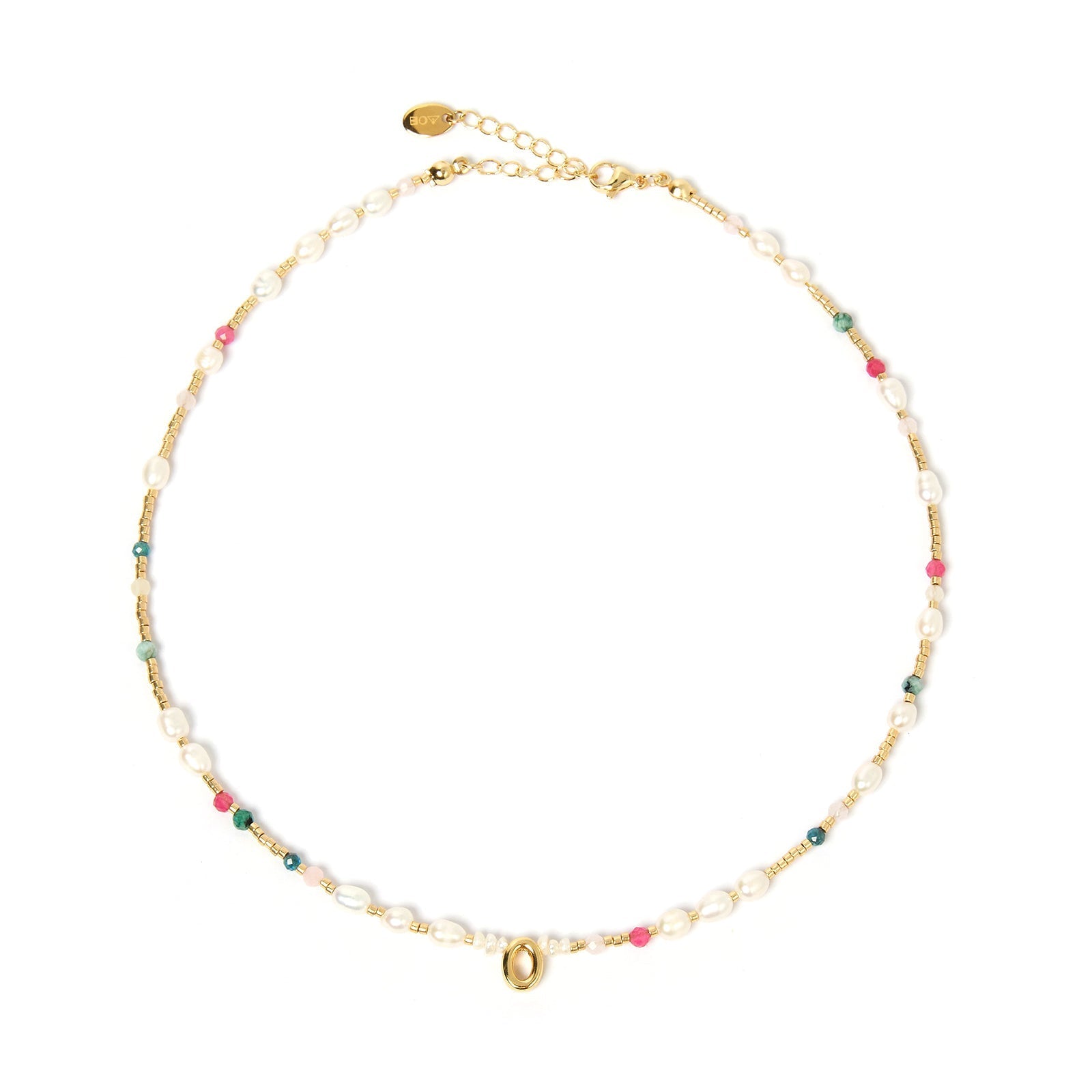 Beaded Gemstone and Pearl Initial Necklace 18