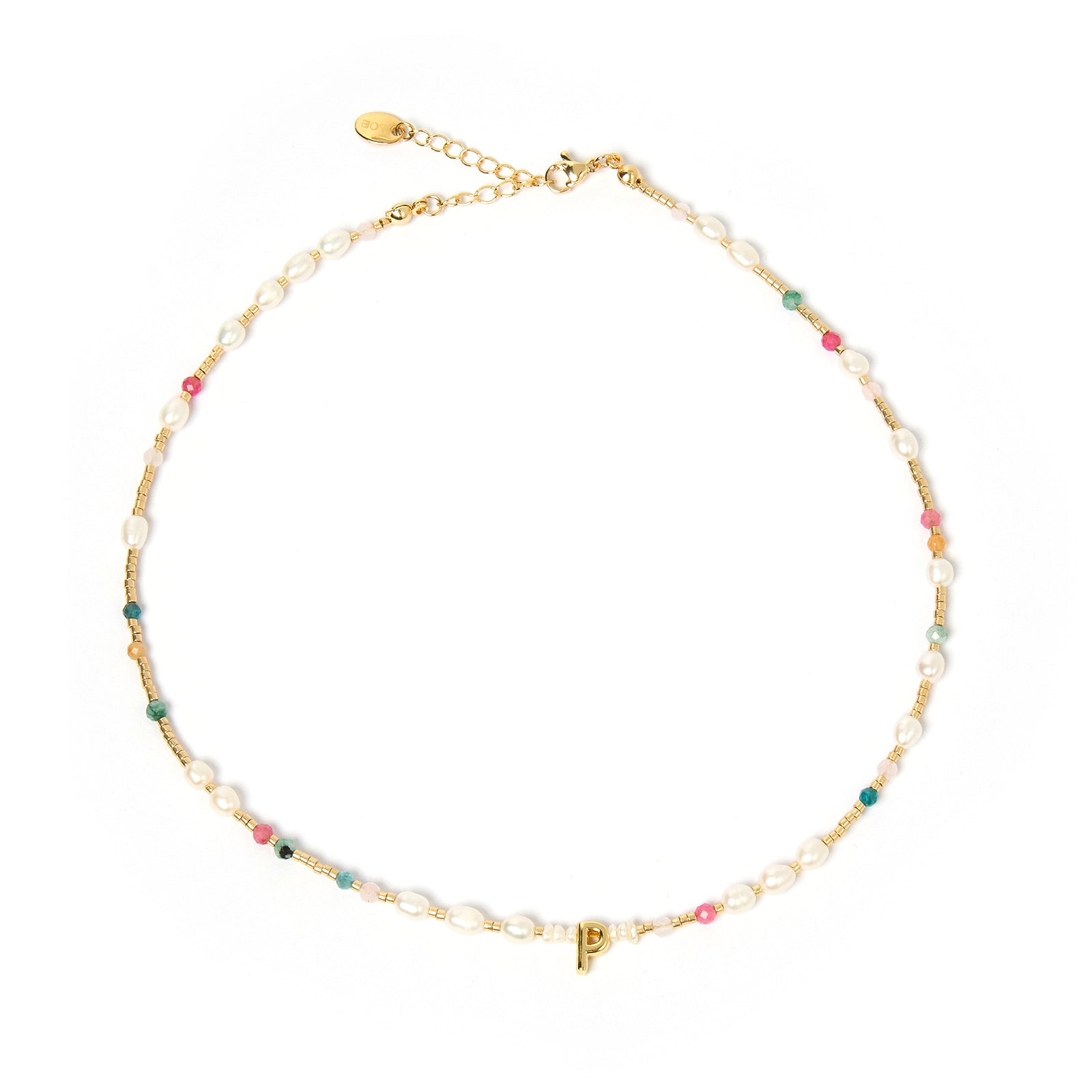 Beaded Gemstone and Pearl Initial Necklace 19