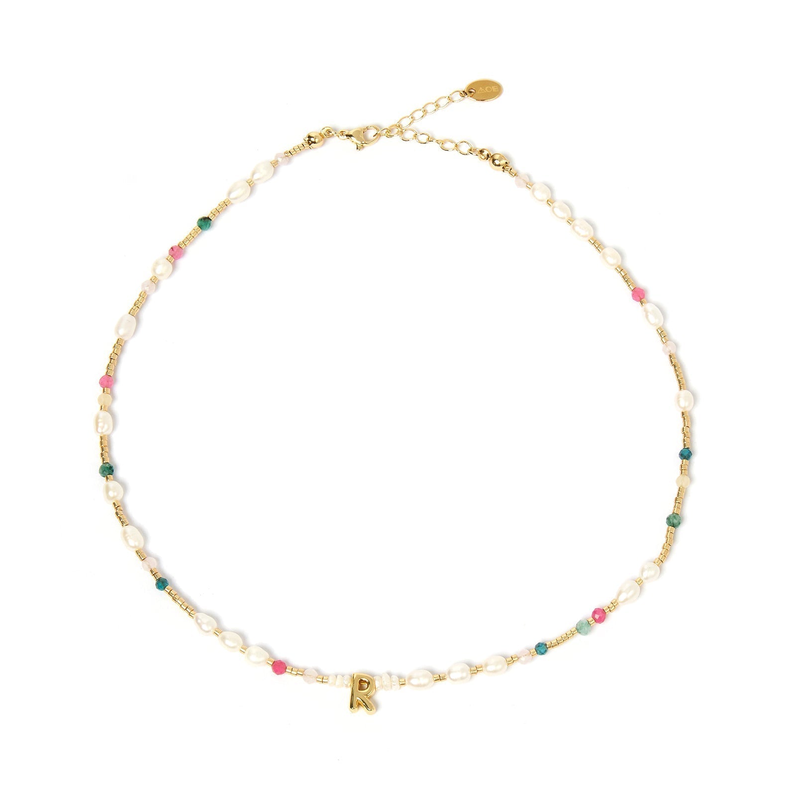 Beaded Gemstone and Pearl Initial Necklace 20