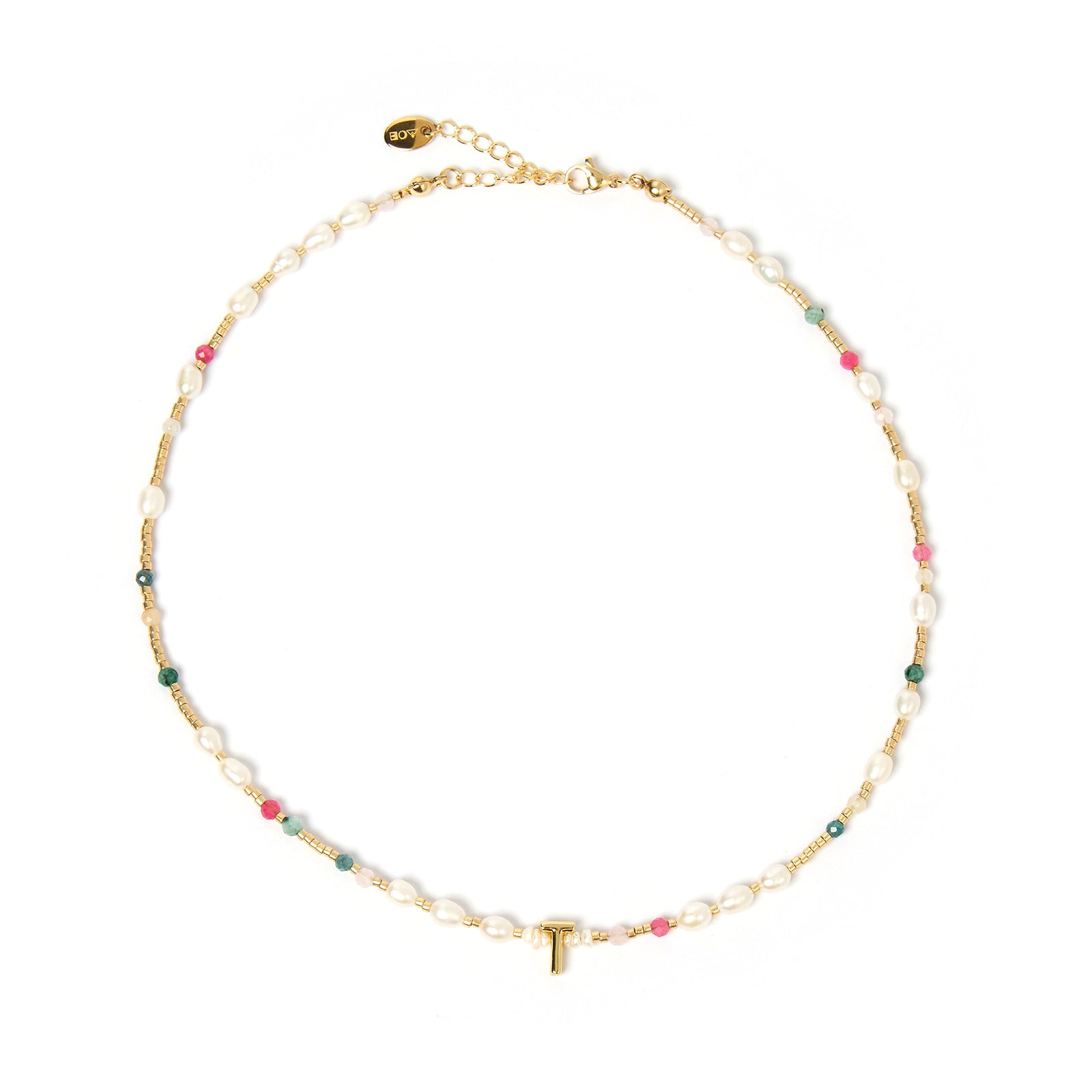 Beaded Gemstone and Pearl Initial Necklace 22