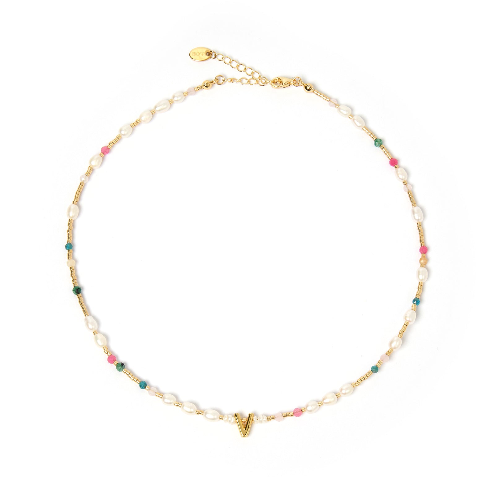 Beaded Gemstone and Pearl Initial Necklace 23
