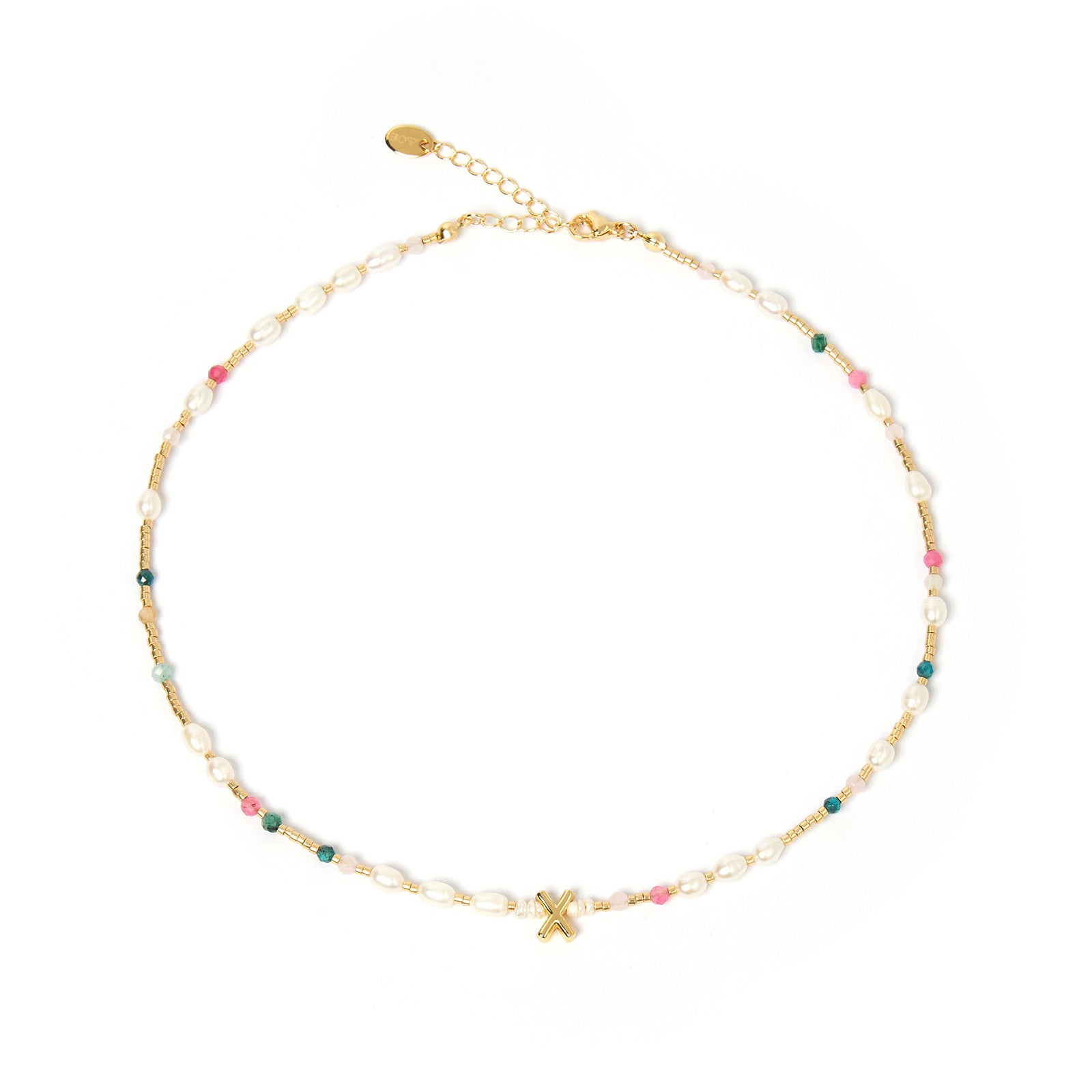 Beaded Gemstone and Pearl Initial Necklace 24