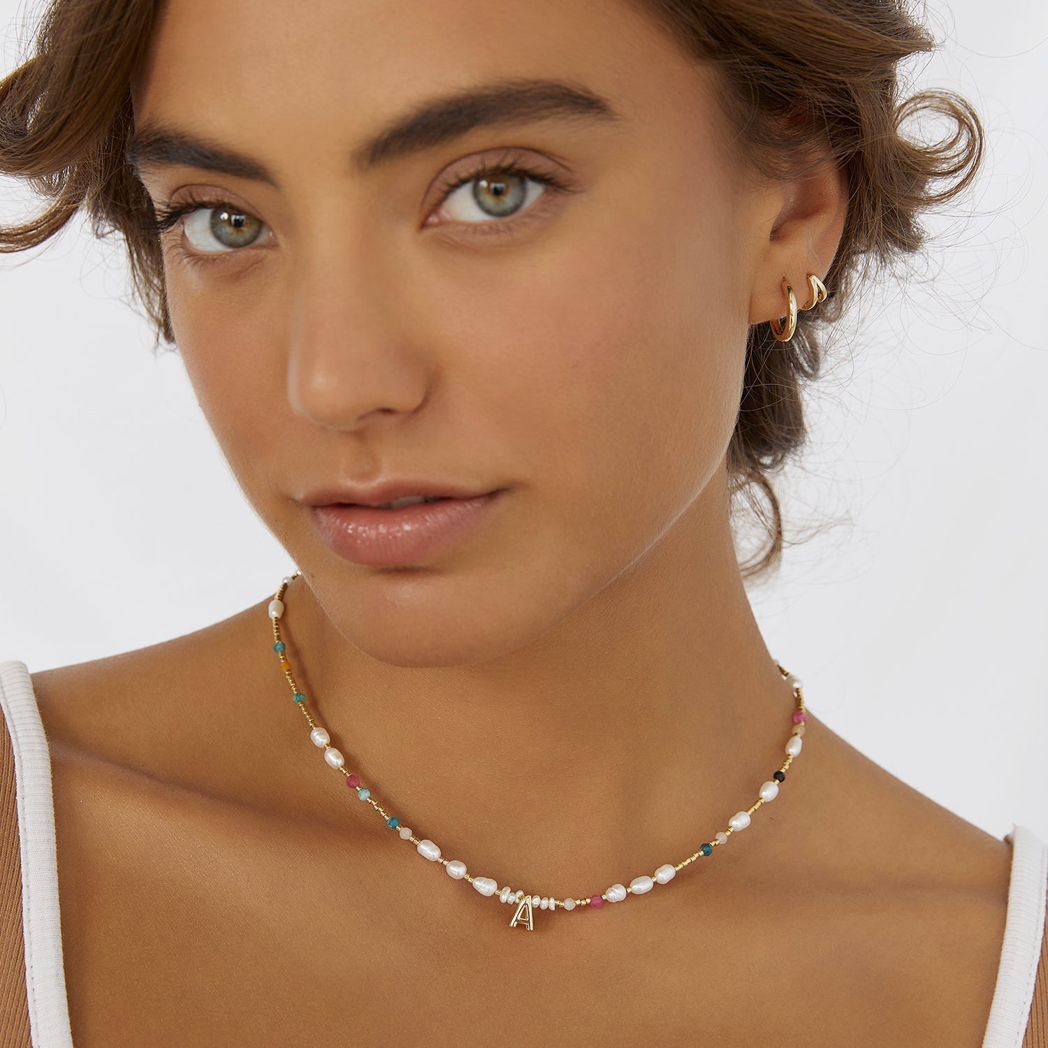 Beaded Gemstone and Pearl Initial Necklace 3