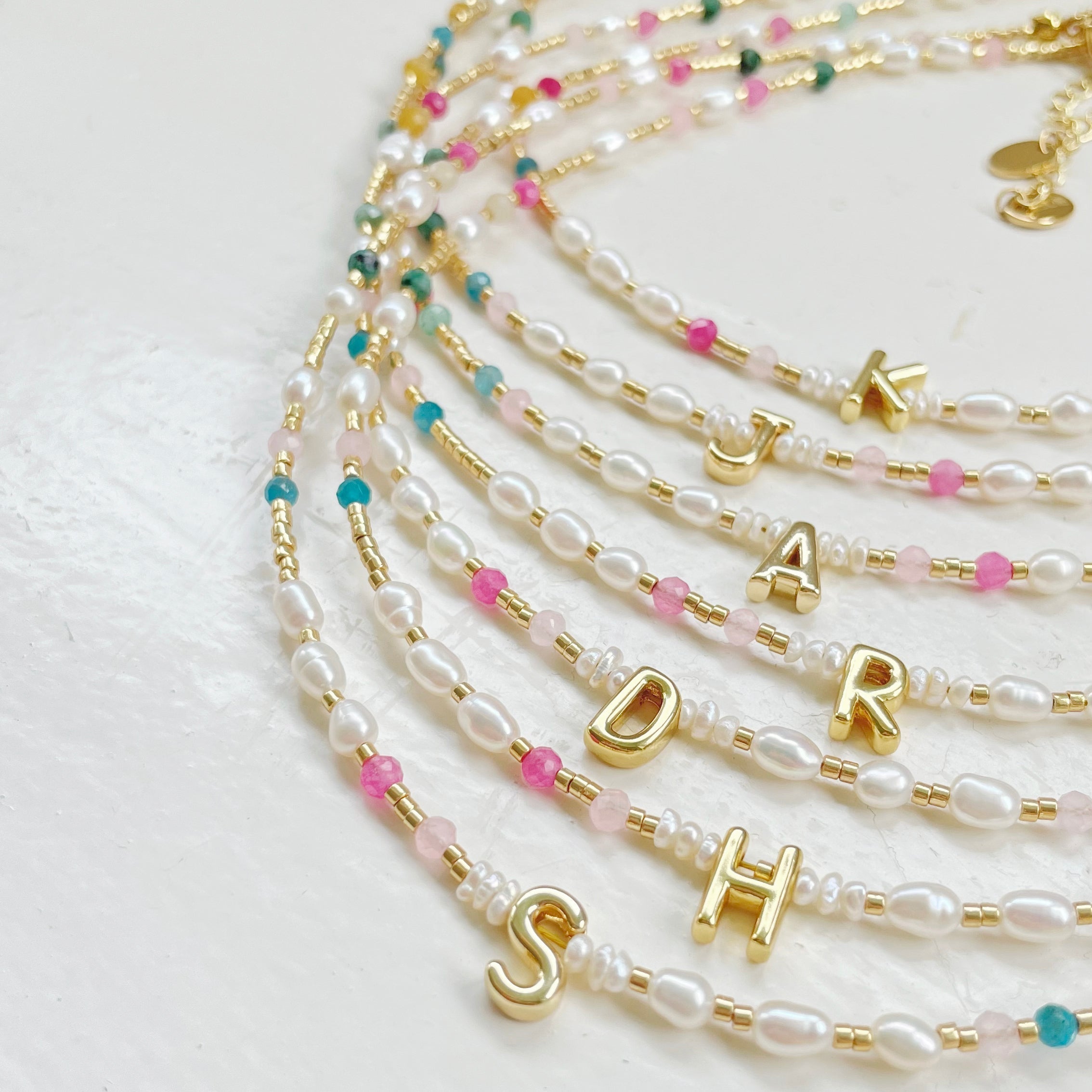 Beaded Gemstone and Pearl Initial Necklace 4