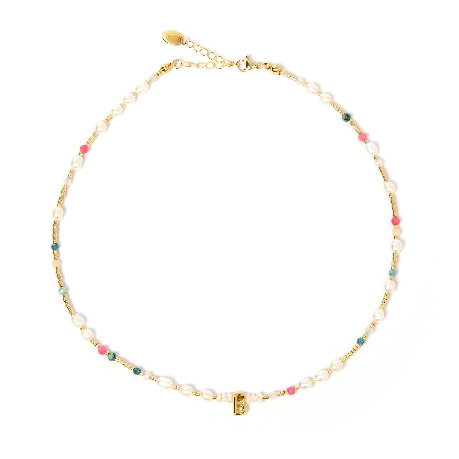 Beaded Gemstone and Pearl Initial Necklace 5