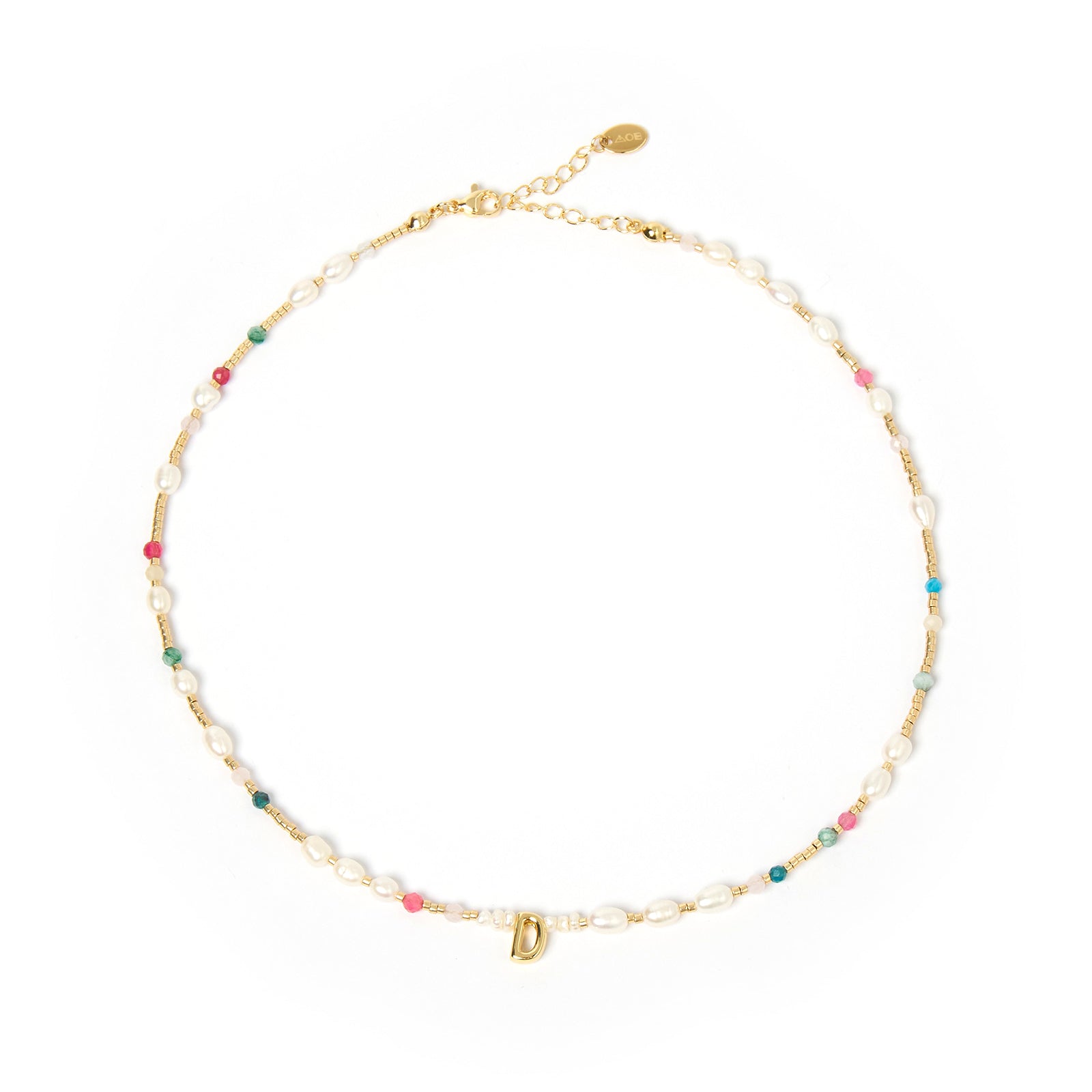 Beaded Gemstone and Pearl Initial Necklace 7