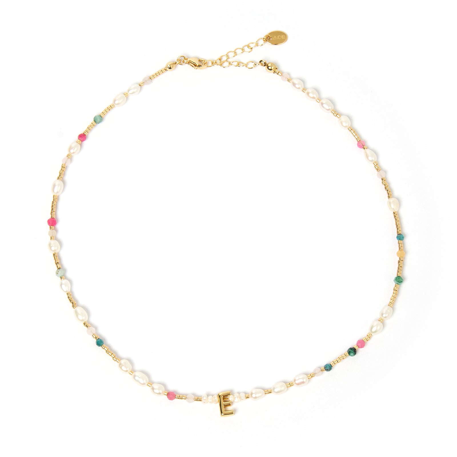 Beaded Gemstone and Pearl Initial Necklace 8