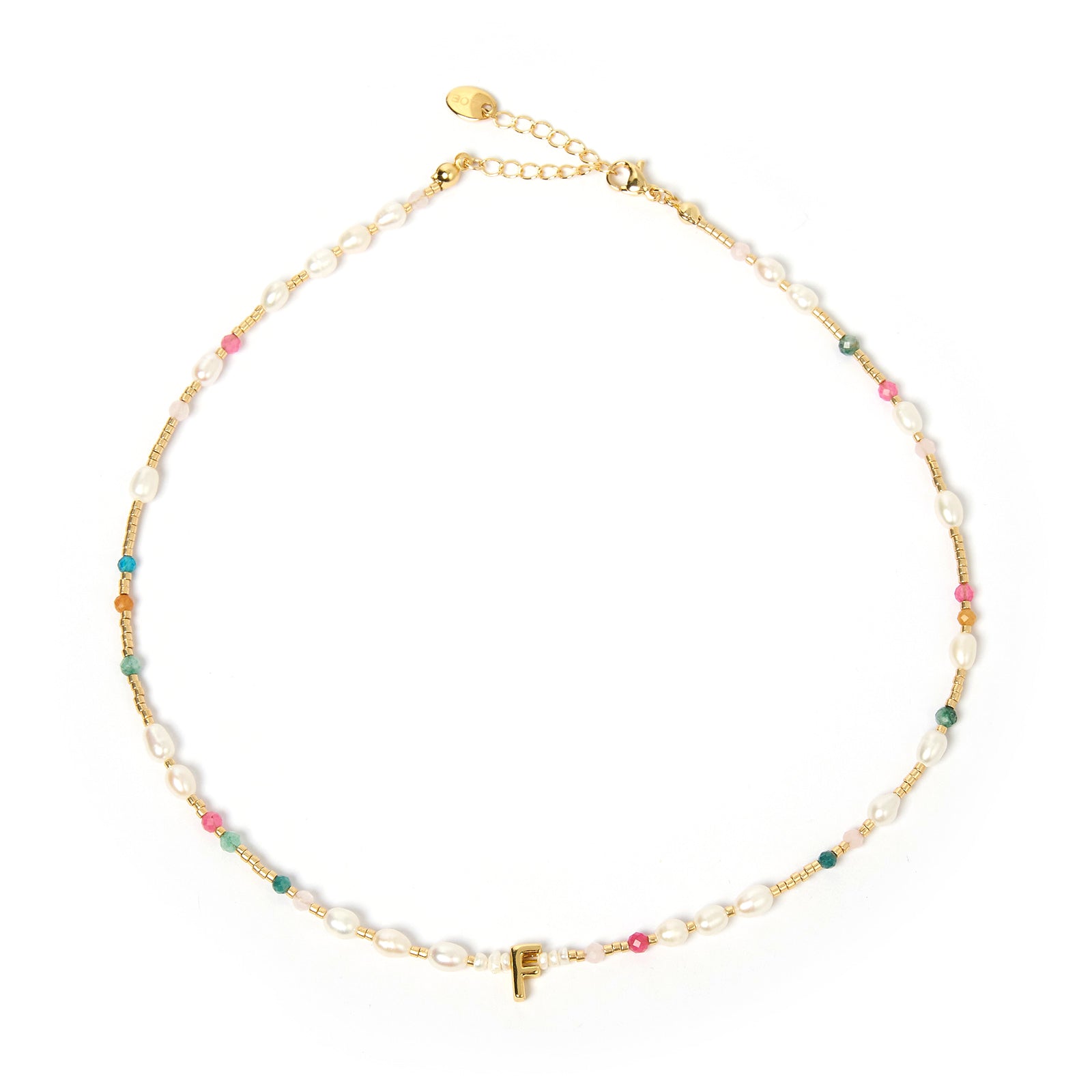 Beaded Gemstone and Pearl Initial Necklace 9