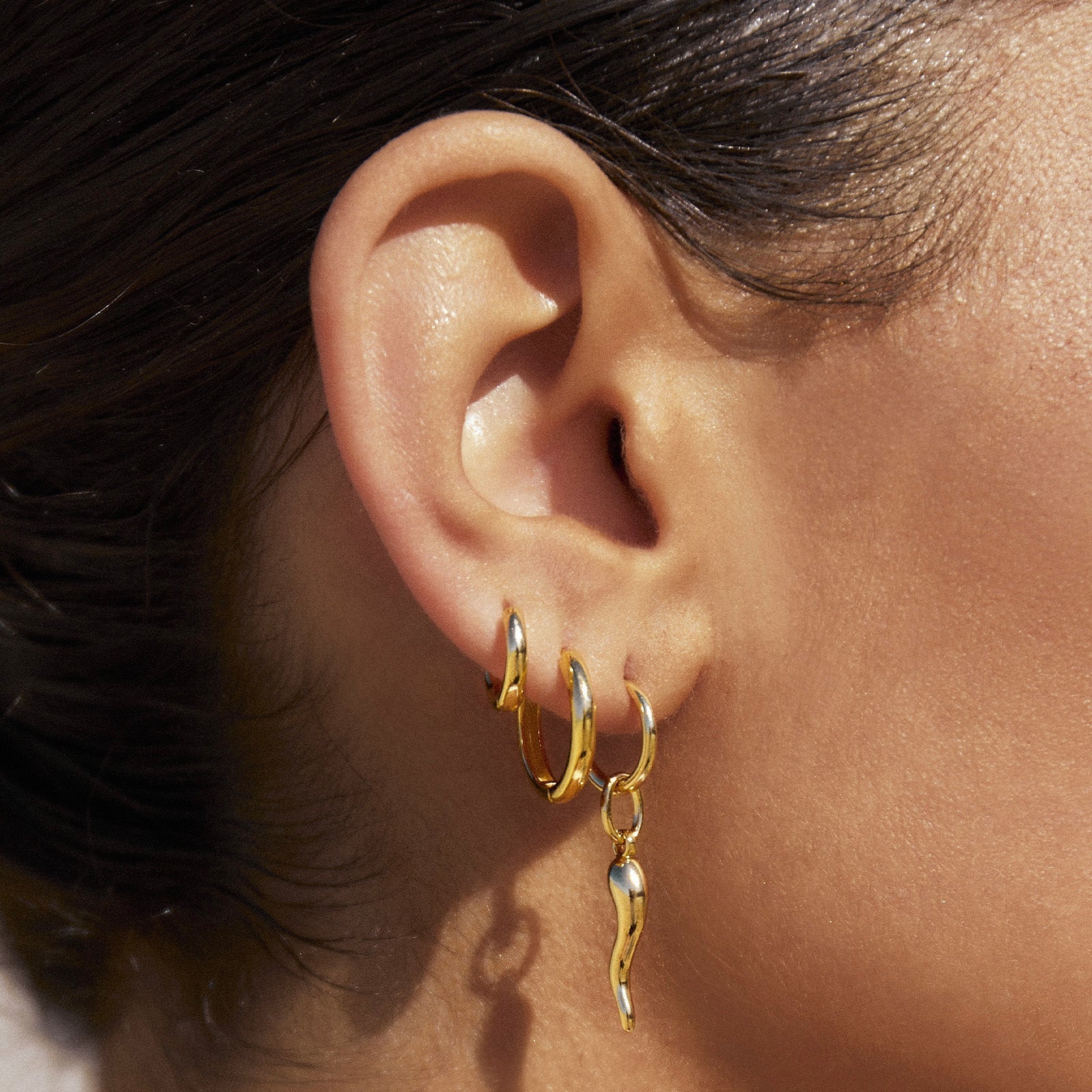 Cornicello Gold Single Charm Earring - Large 2