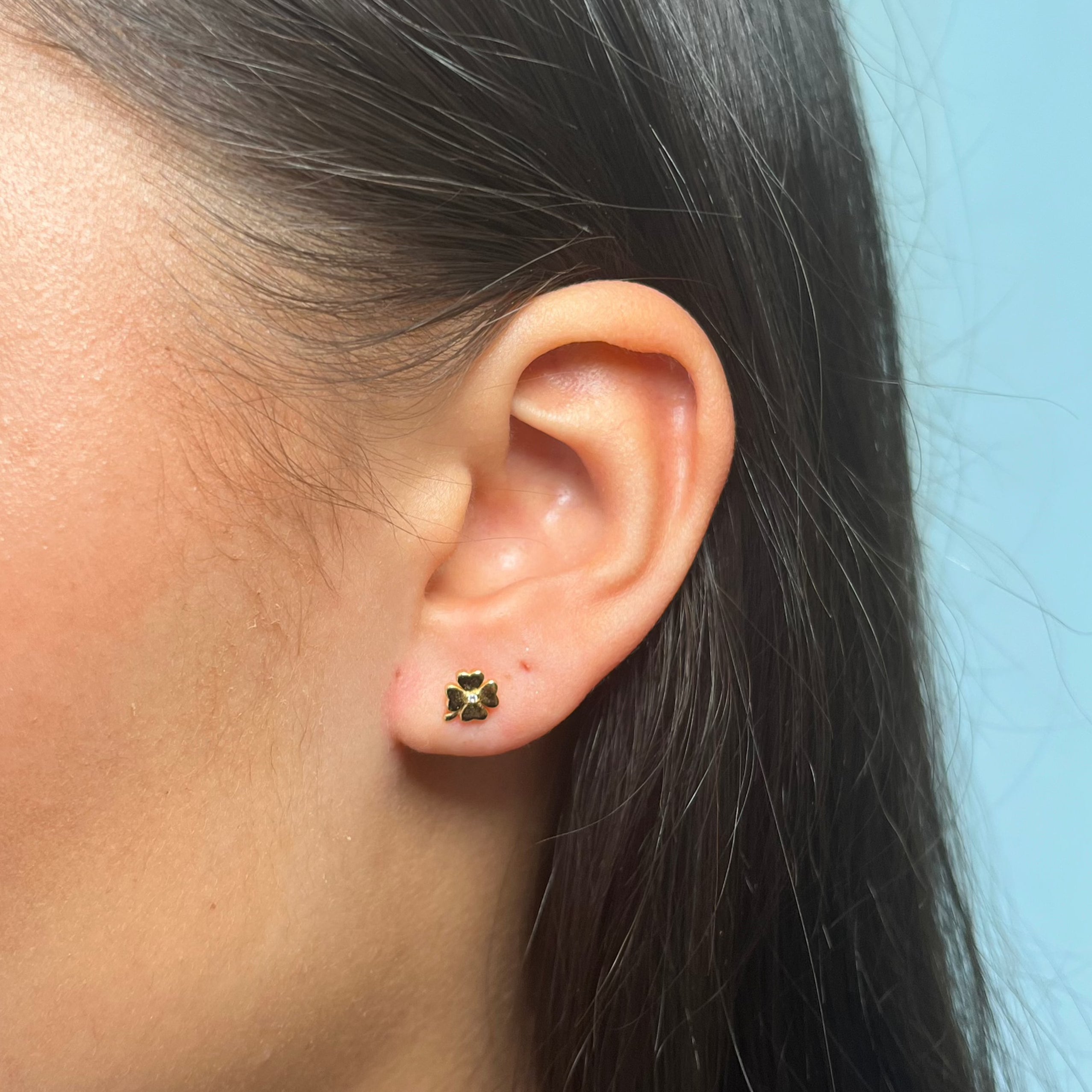 Four Leaf Clover Gold Single Stud 3