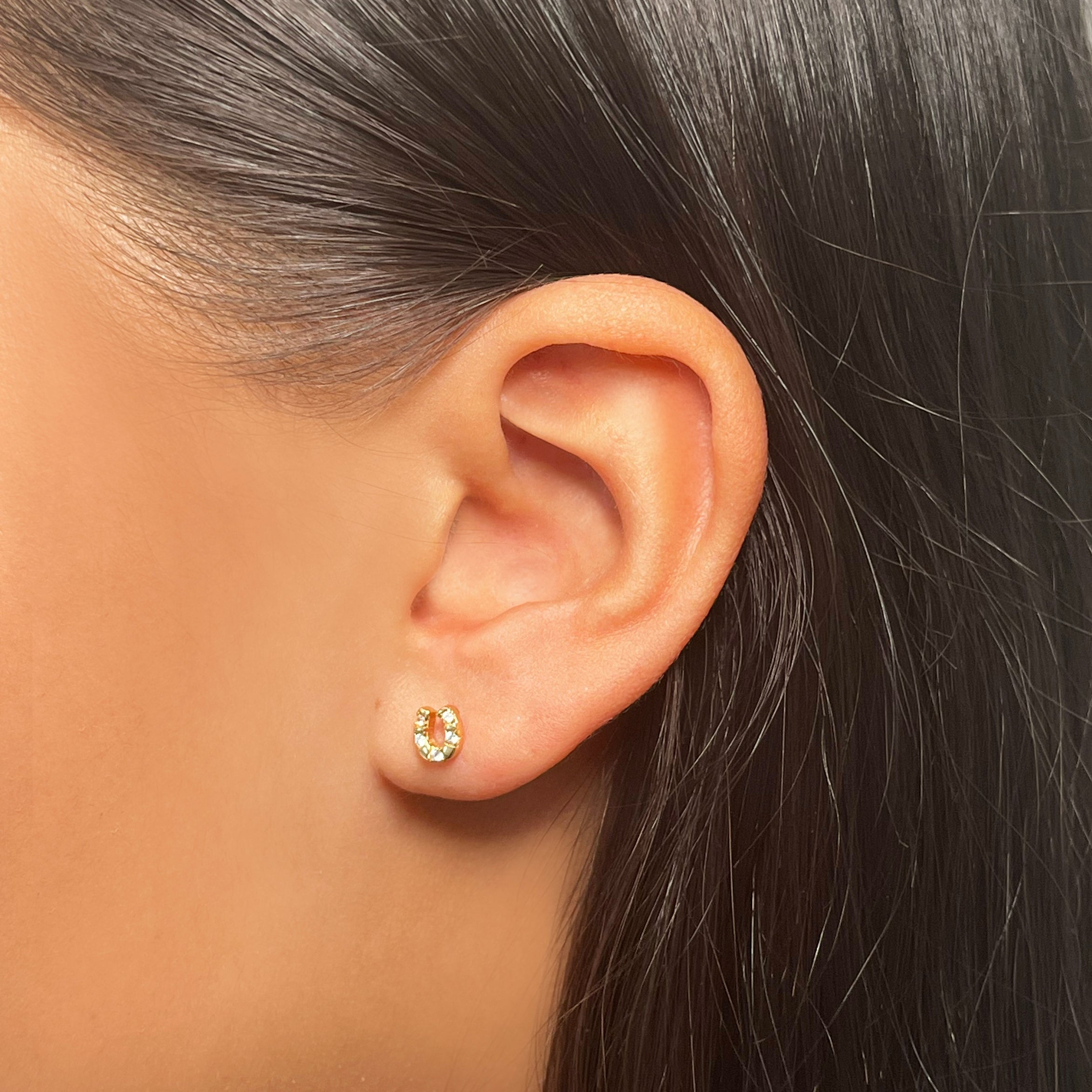 Lucky Horseshoe Gold Studs 2