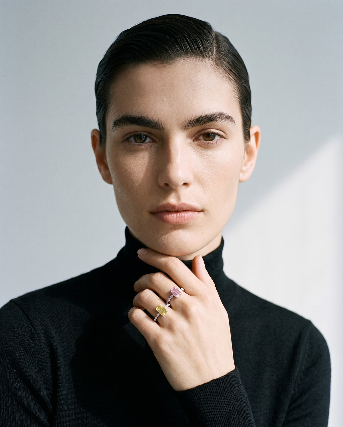 Blush Emerald-Cut Cocktail Ring – editorial campaign image