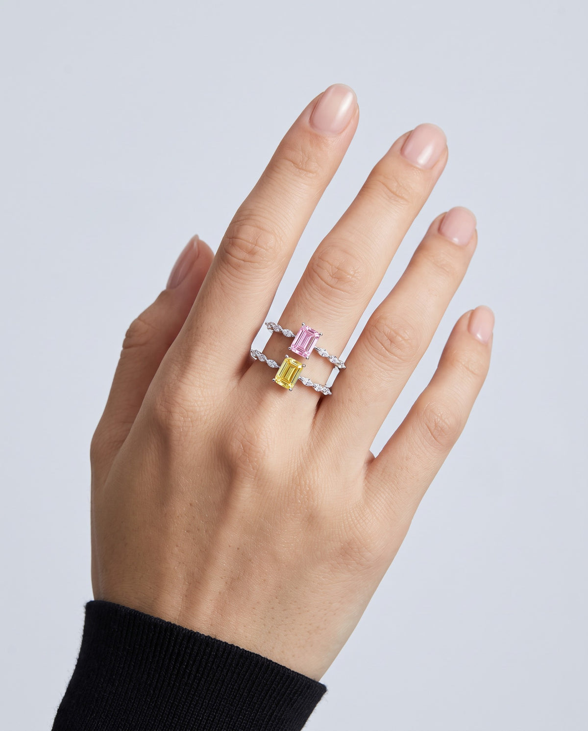 Blush Emerald-Cut Cocktail Ring - on model