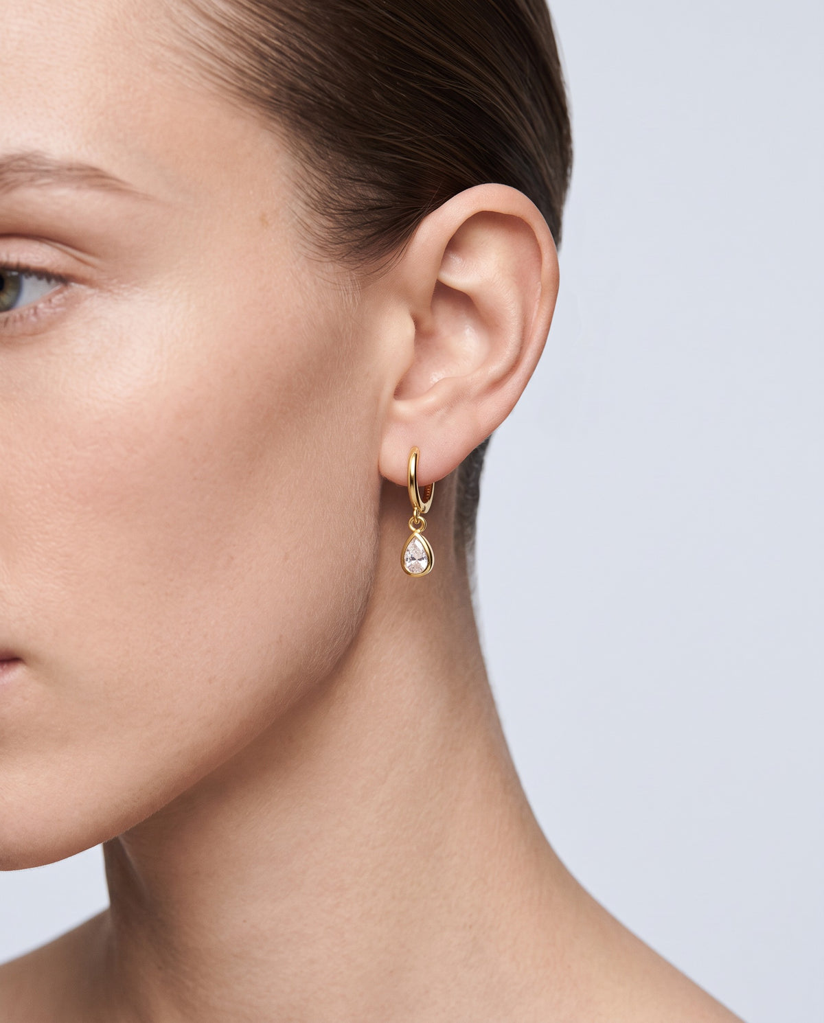 Dew Water Drop Huggie Earrings - on model