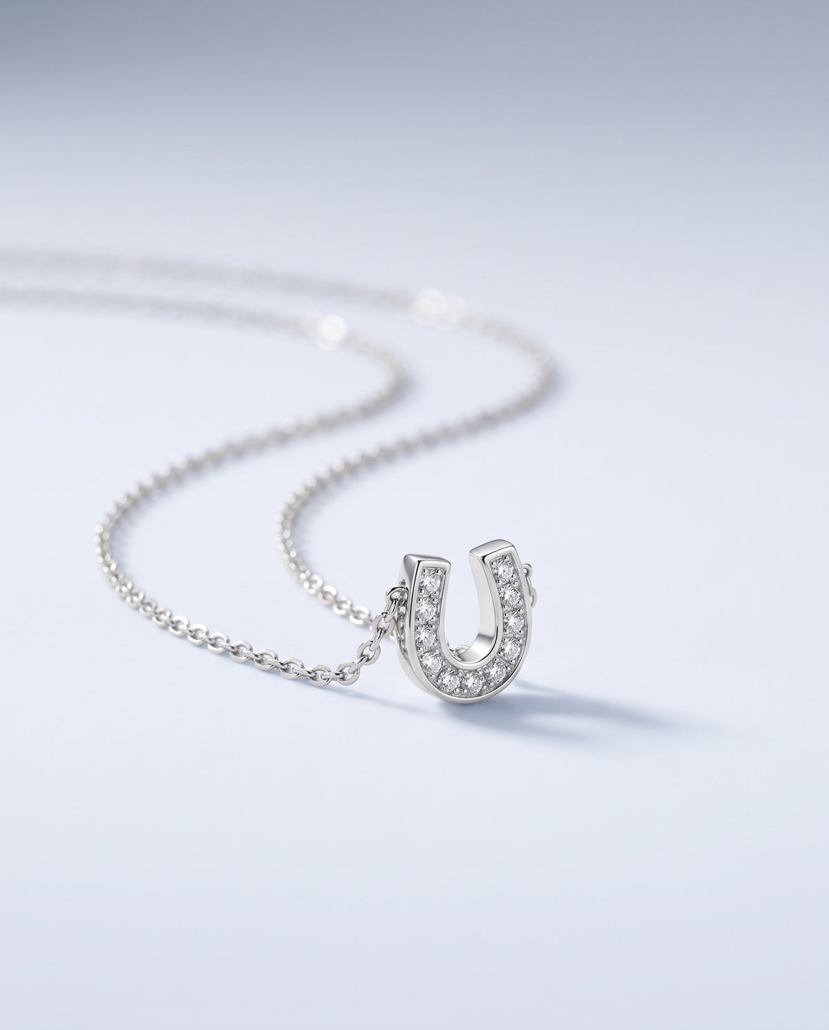 Fortune Pavé Horseshoe Pendant Necklace - angle