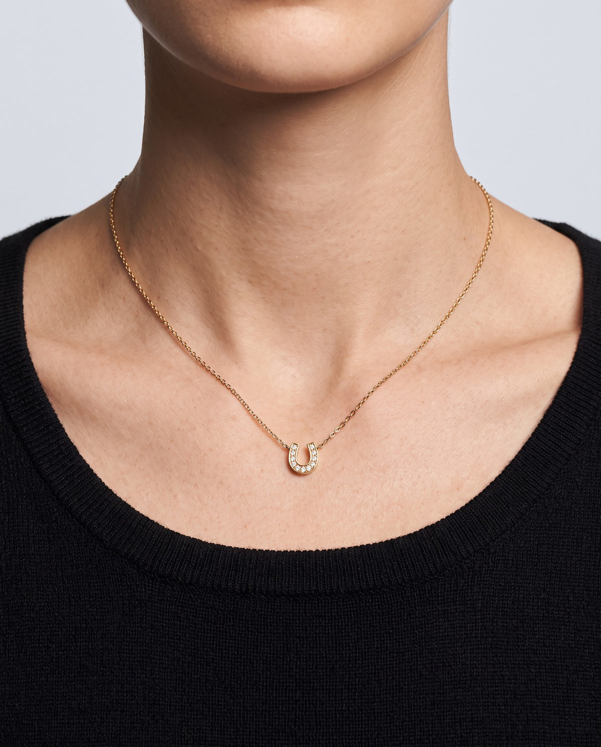 Fortune Pavé Horseshoe Pendant Necklace - on model