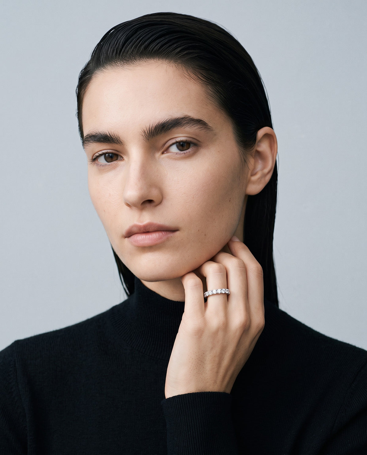 Infinity Moissanite Eternity Ring – editorial campaign image
