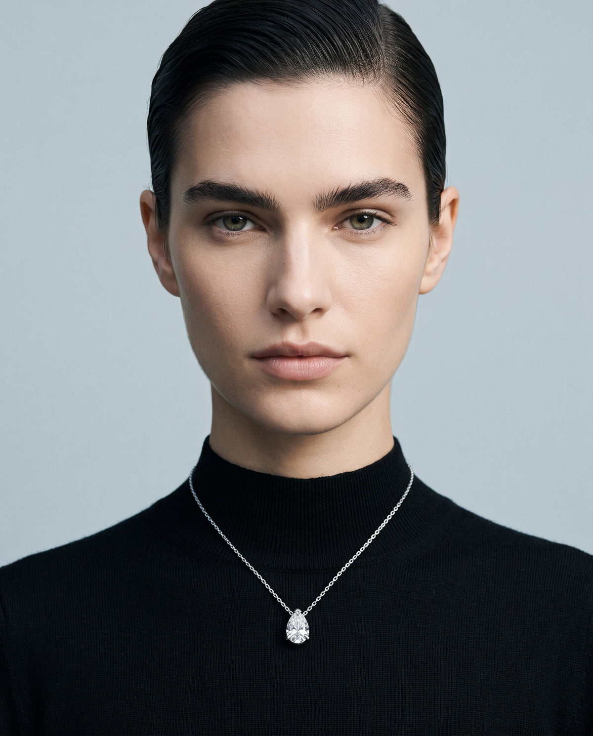 Pera Pear-Cut Moissanite Pendant Necklace – editorial campaign image