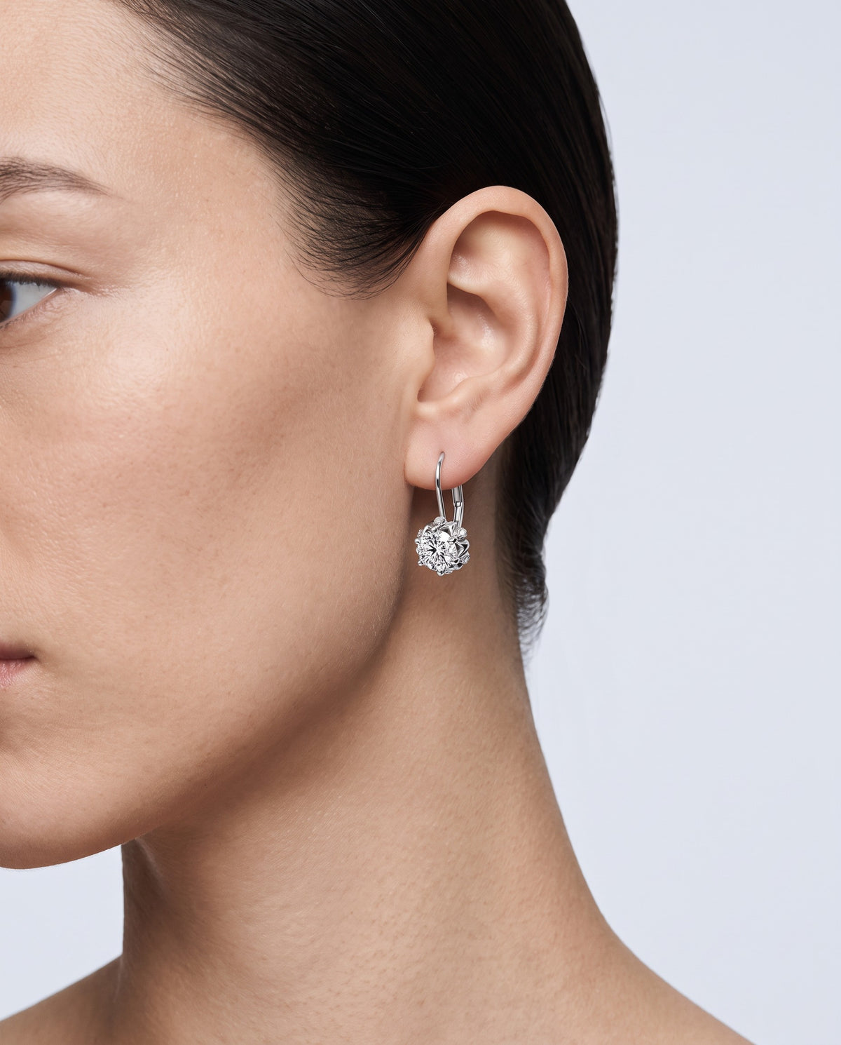Petal Moissanite Flower Earrings - on model