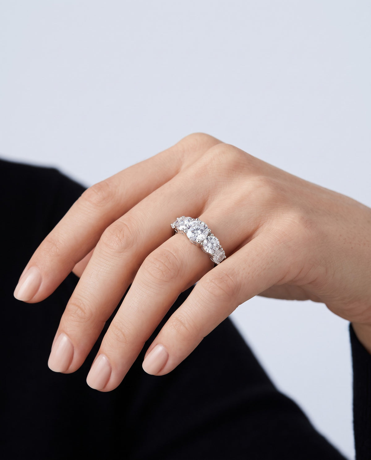 Quintet Five-Stone Moissanite Ring - on model