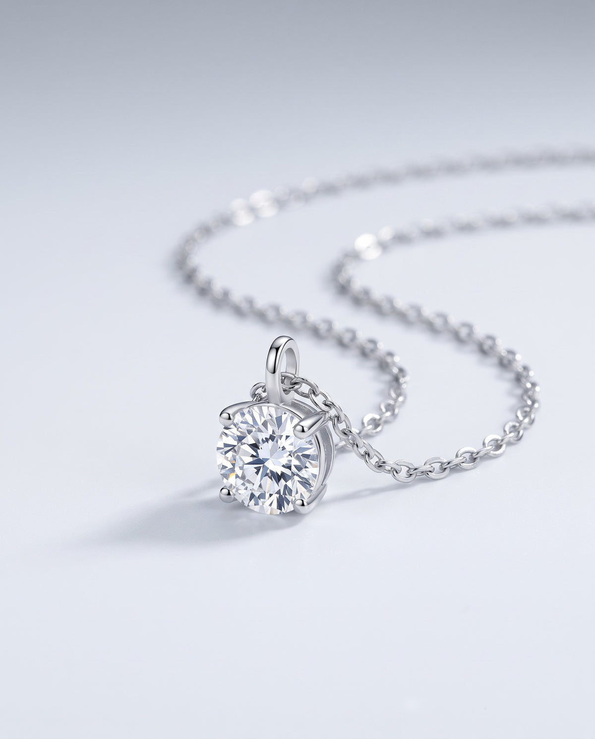 Solace Moissanite Solitaire Pendant Necklace - angle