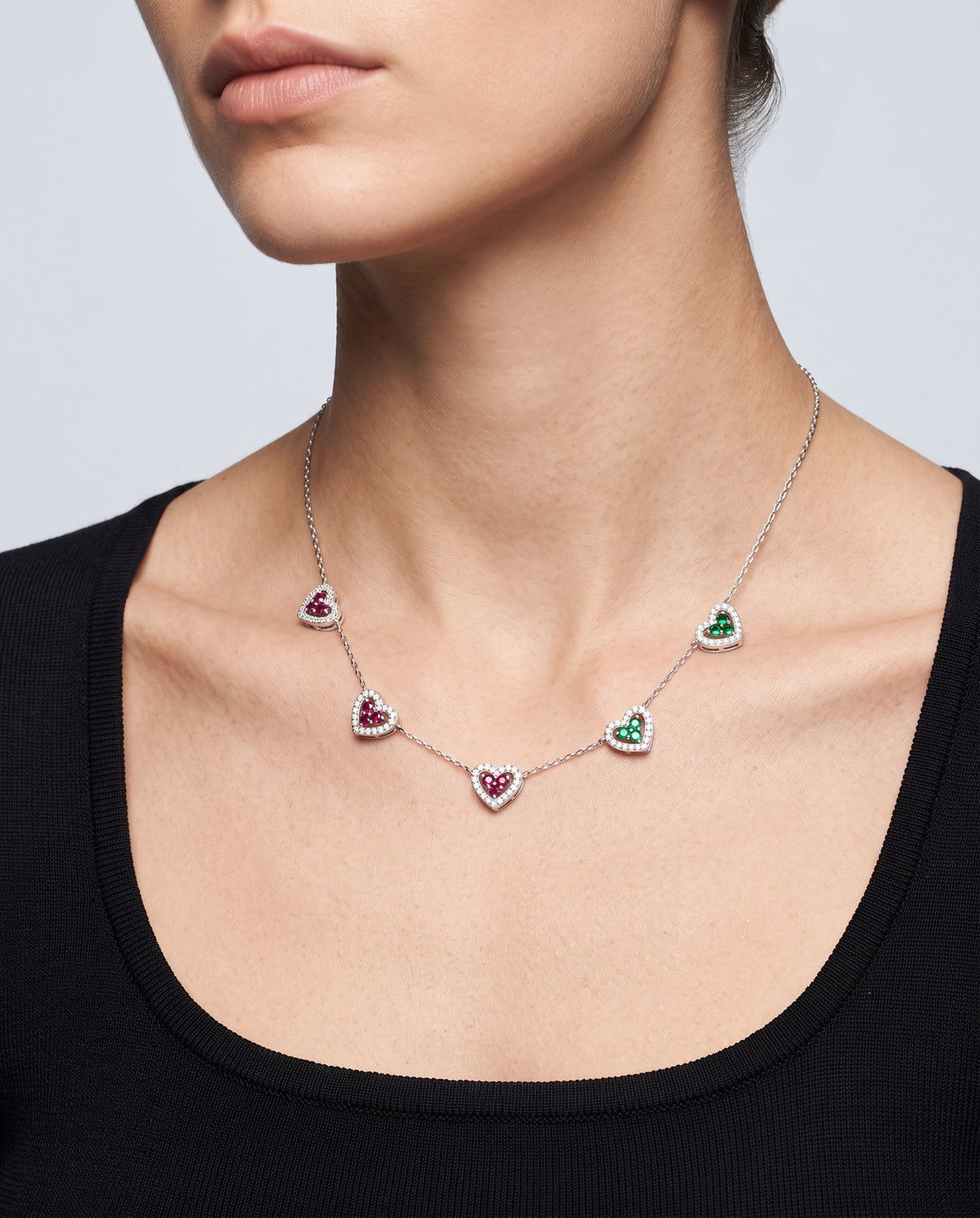 Sweetheart Five Heart Necklace - on model