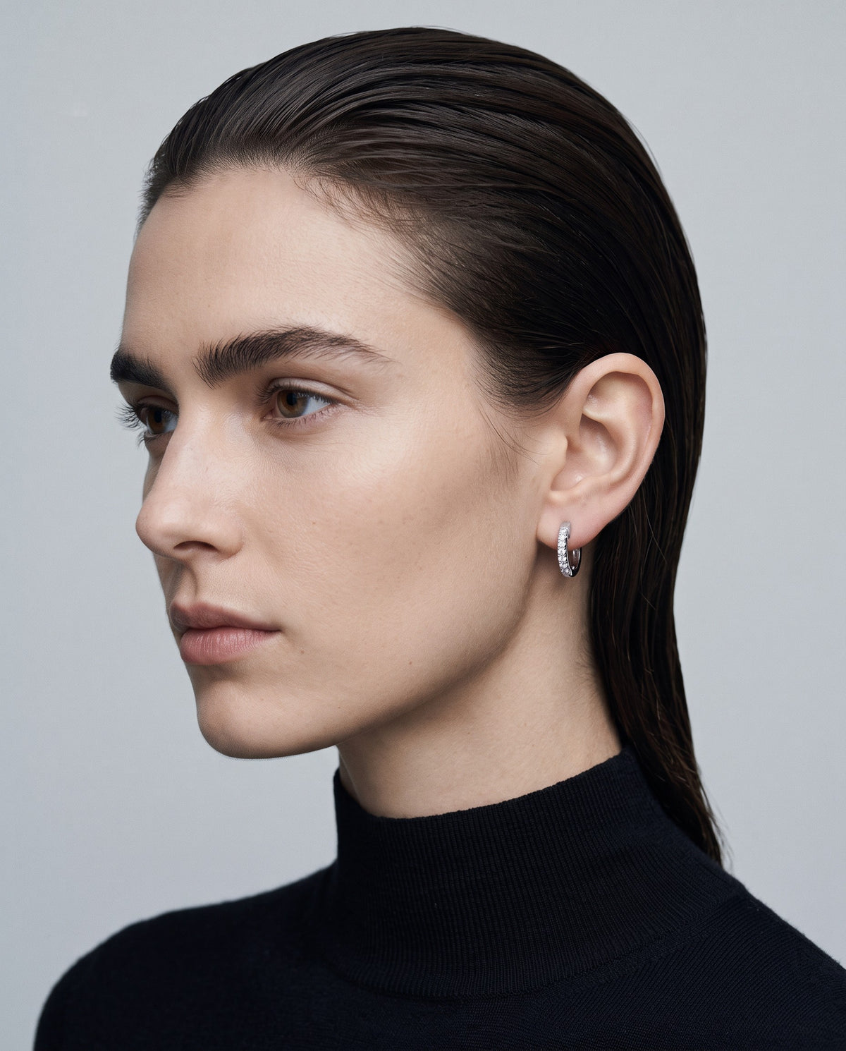 Tier Small Stackable Hoop Earrings – editorial campaign image