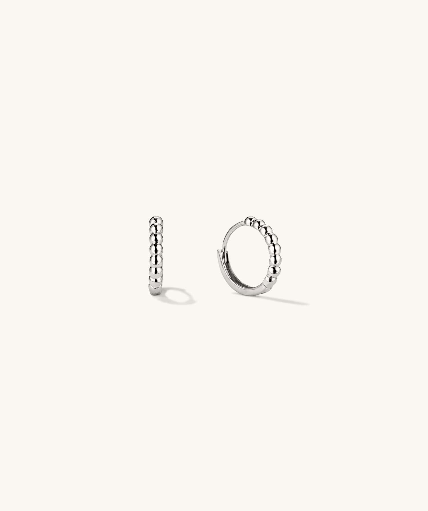 Silver Beaded Huggie Hoops Earrings