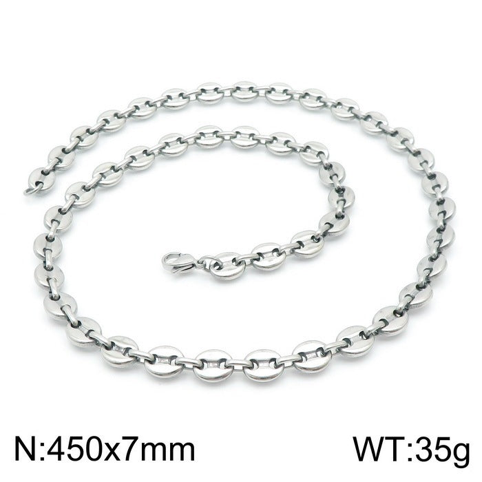 Personality Oval Simple Stainless Steel Coffee Bean Pig Nose Necklace