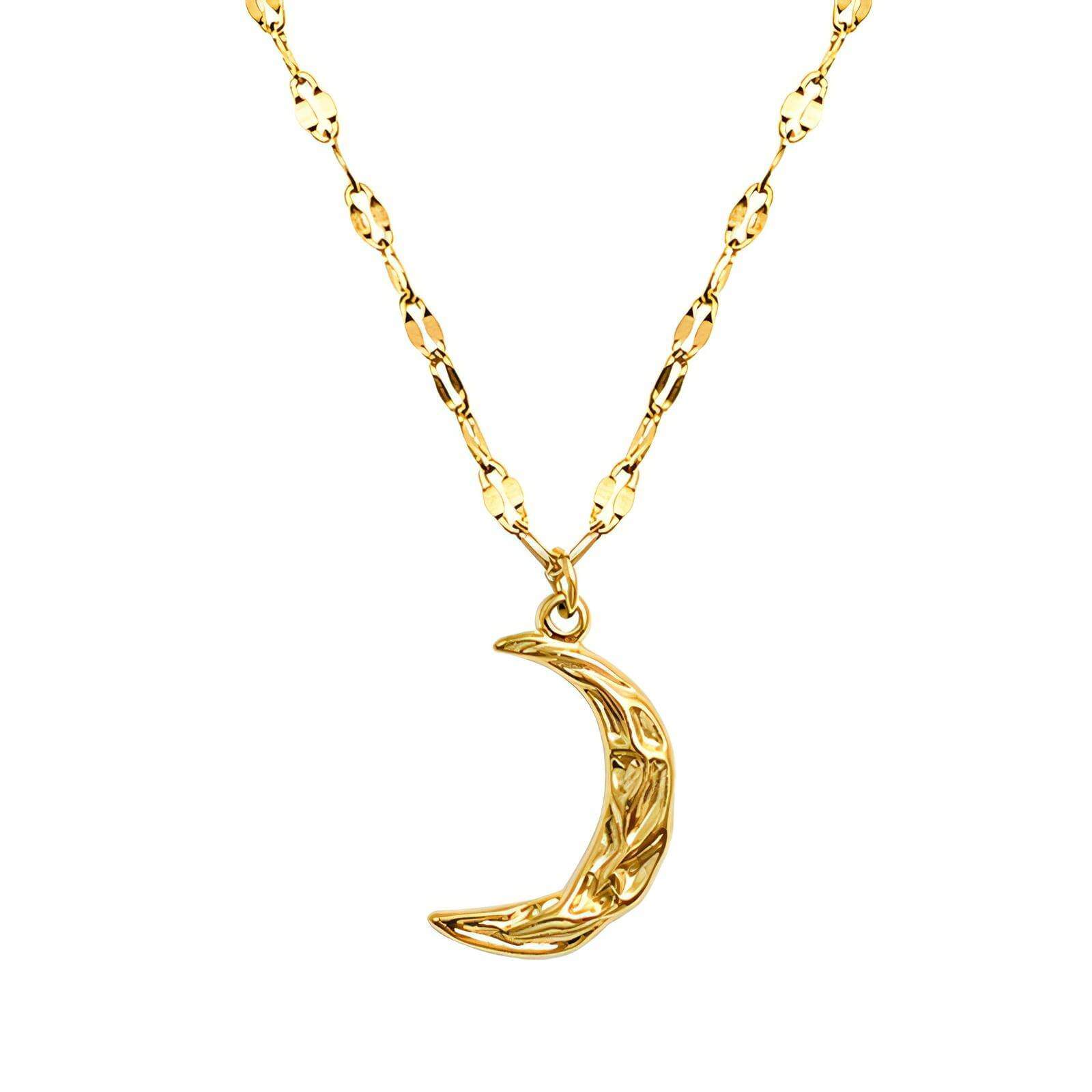 Gold Hammered Crescent Necklace