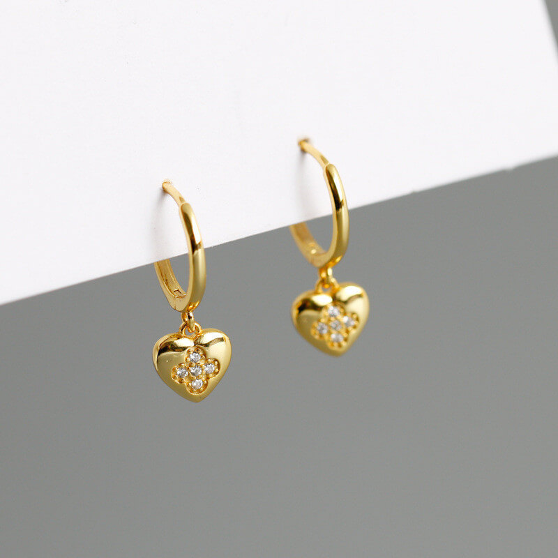 Gold Heart Charm Earrings