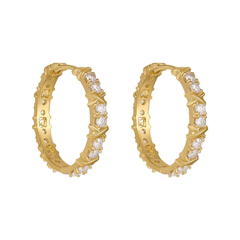 Gold Zircon Cross Hoop Earrings