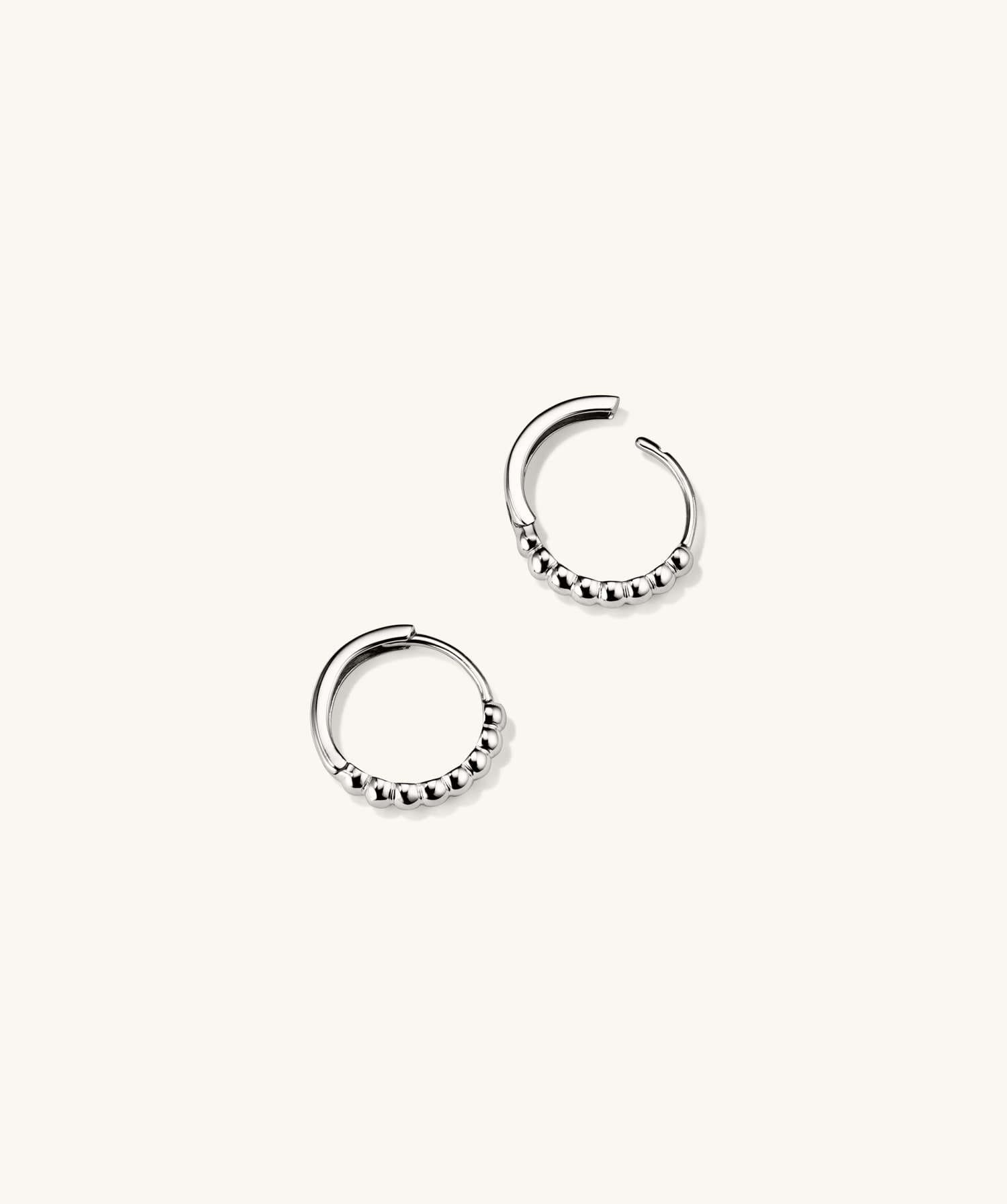 Silver Beaded Huggie Hoops Earrings