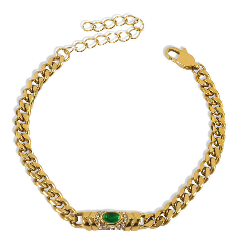 Cuban chain green Stone Bracelet