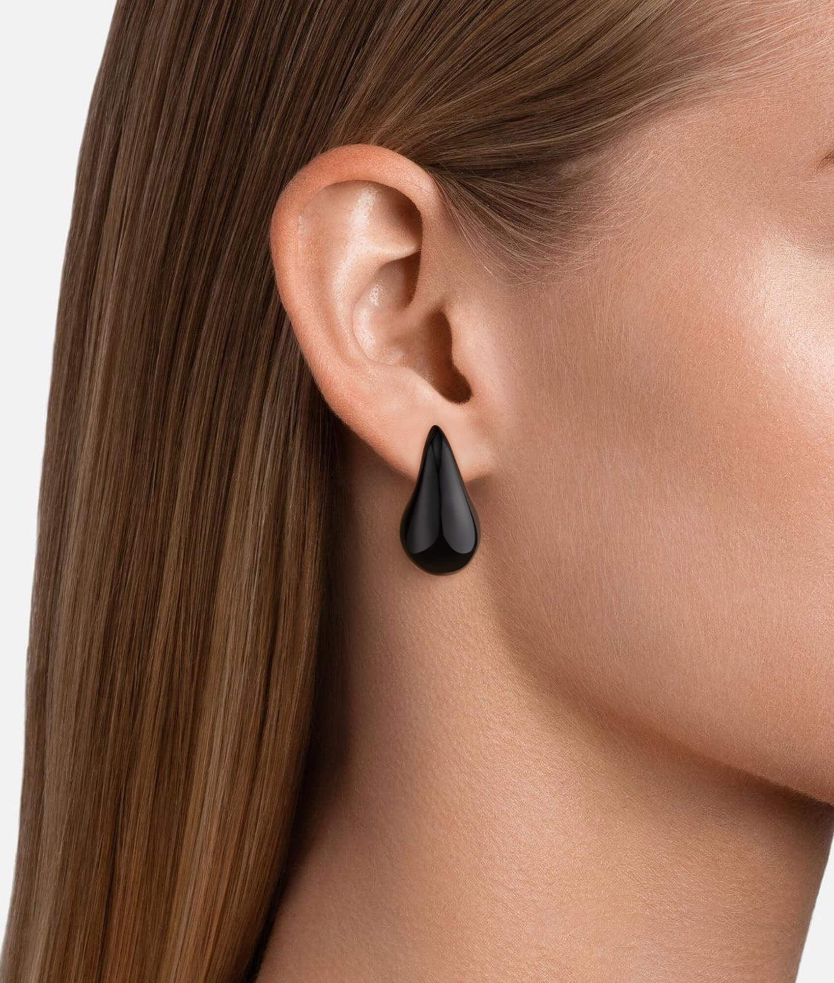 Black Enamel Color Drop Earrings On Model