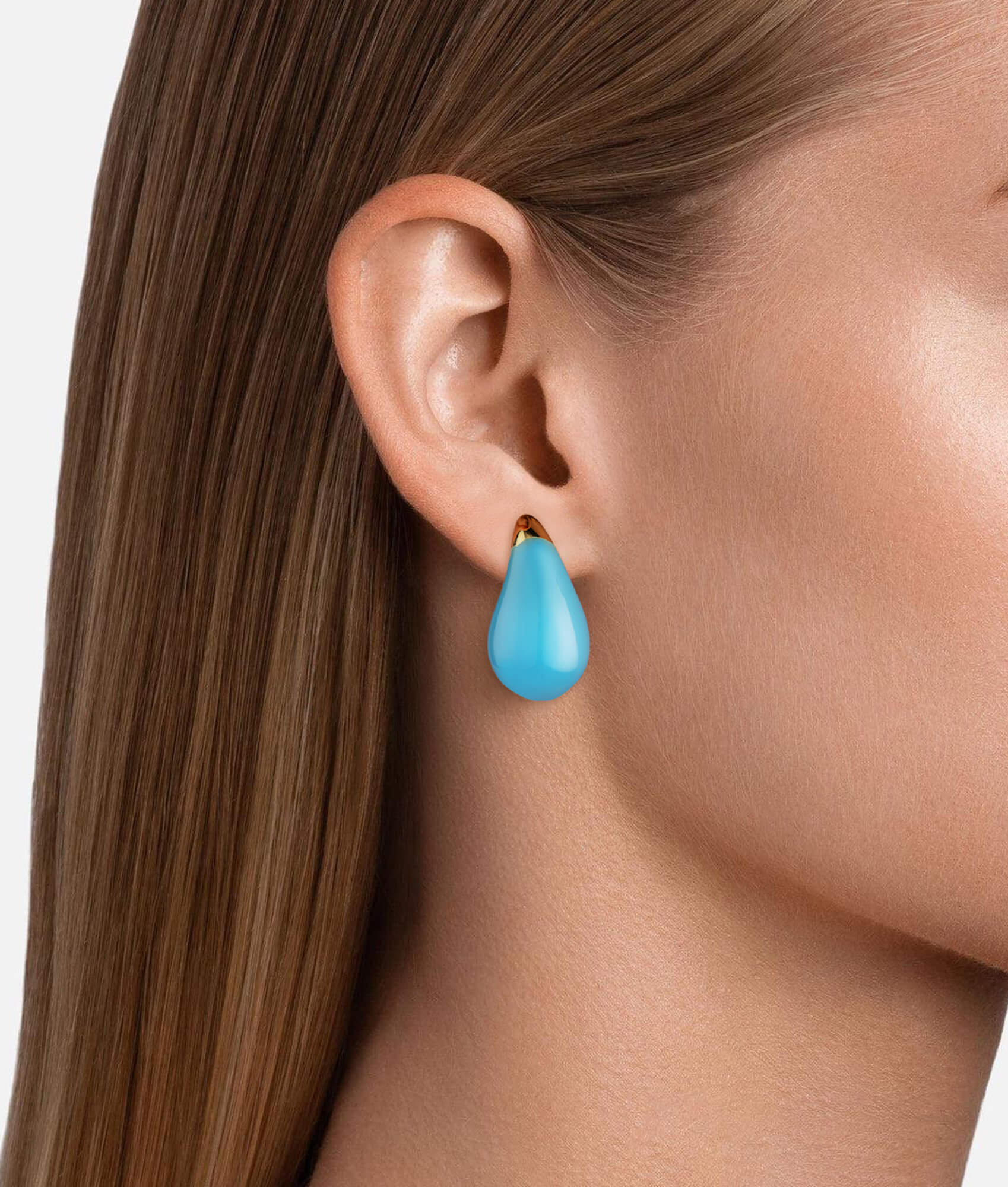 Blue Enamel Color Drop Earrings On model