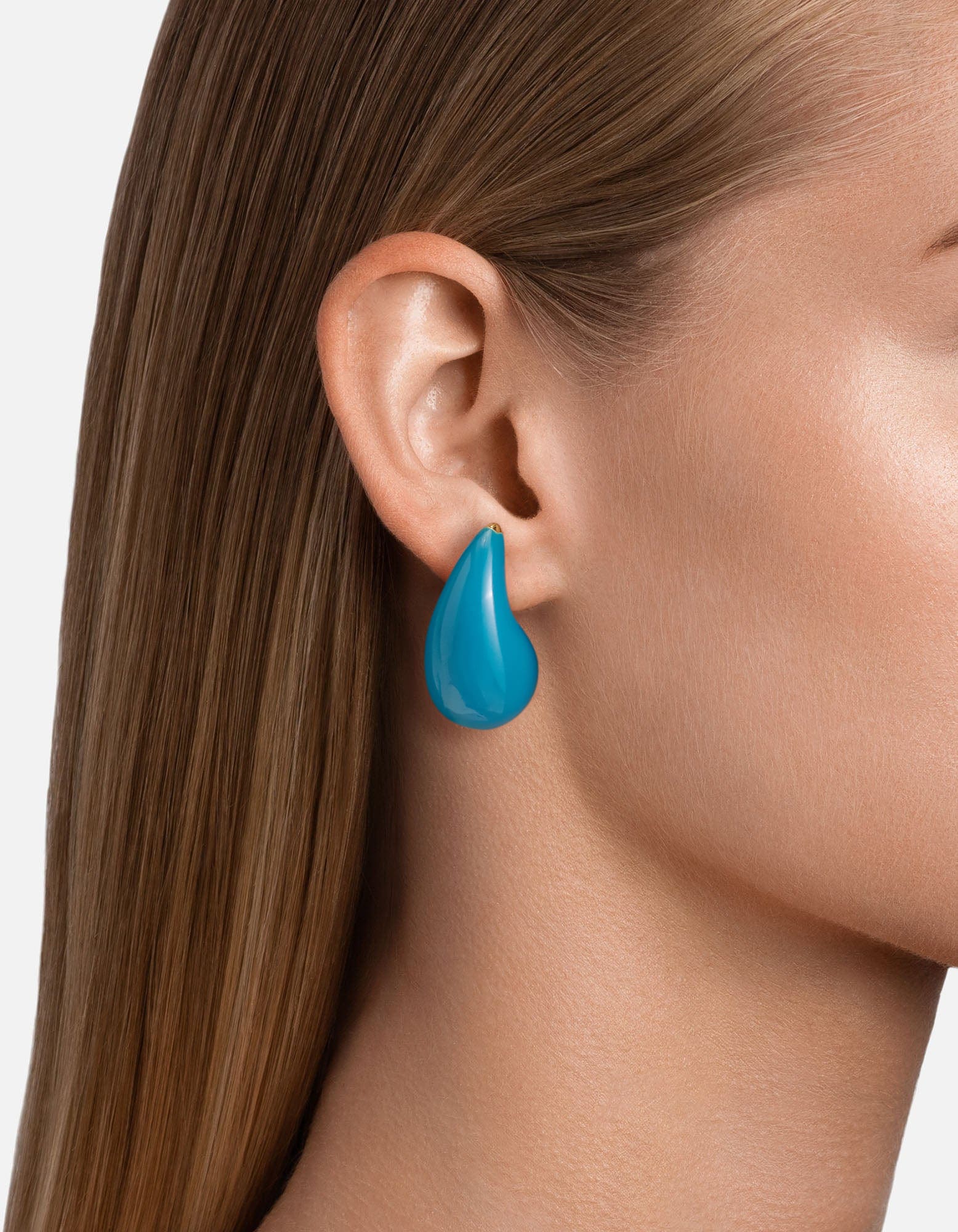 Blue Enamel Drop Earrings On model