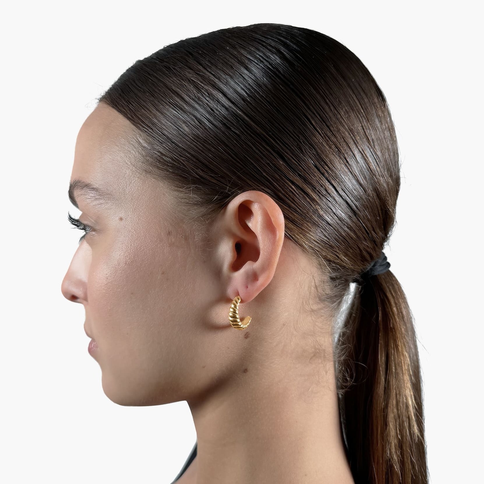 Womens Gold Croissant Earrings