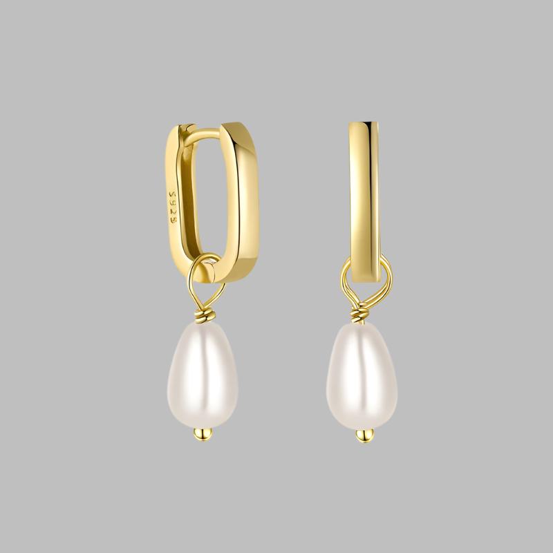 Gold U-shaped Pearl Earrings