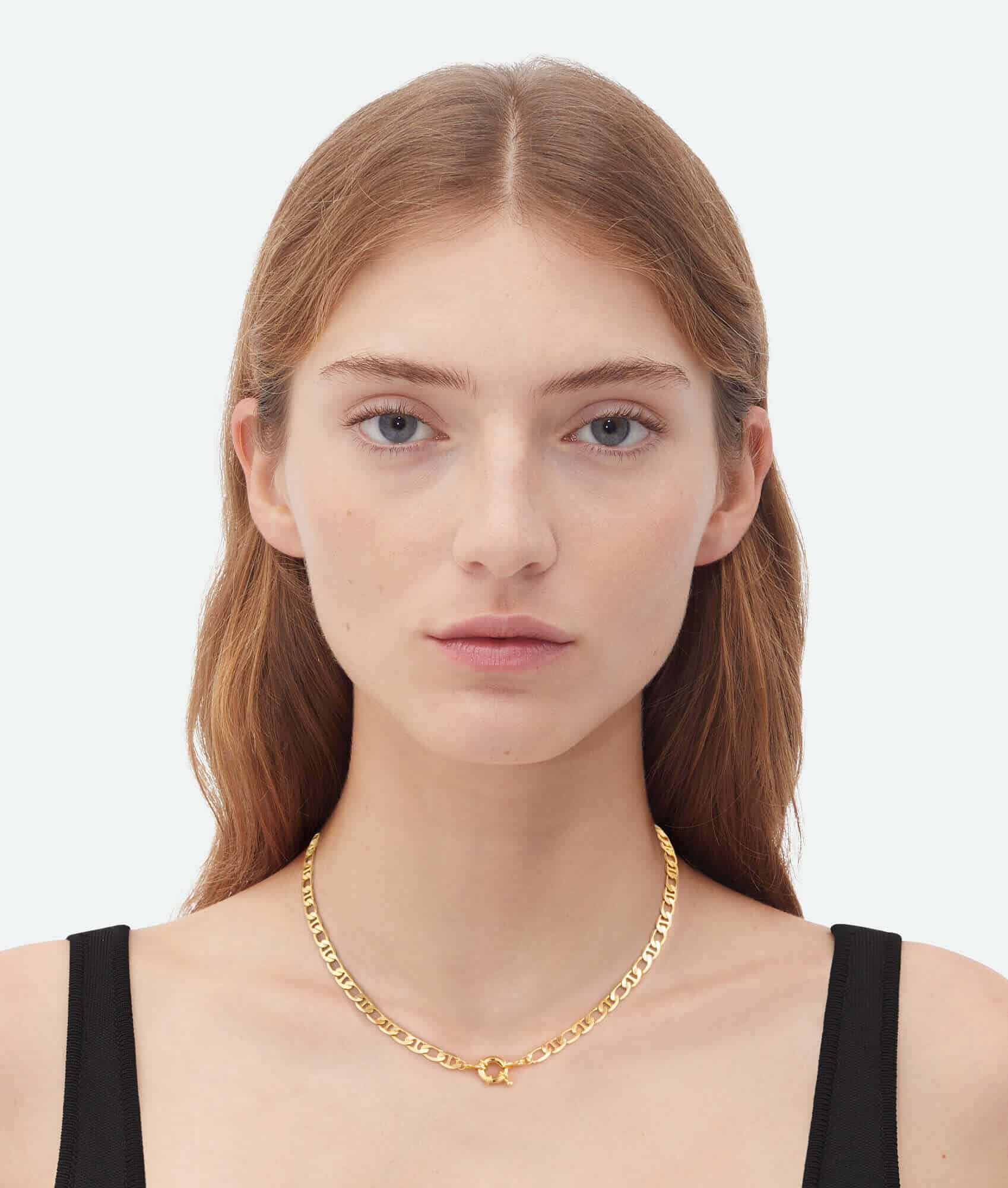 Gold-Lock-Link-Necklace on women model