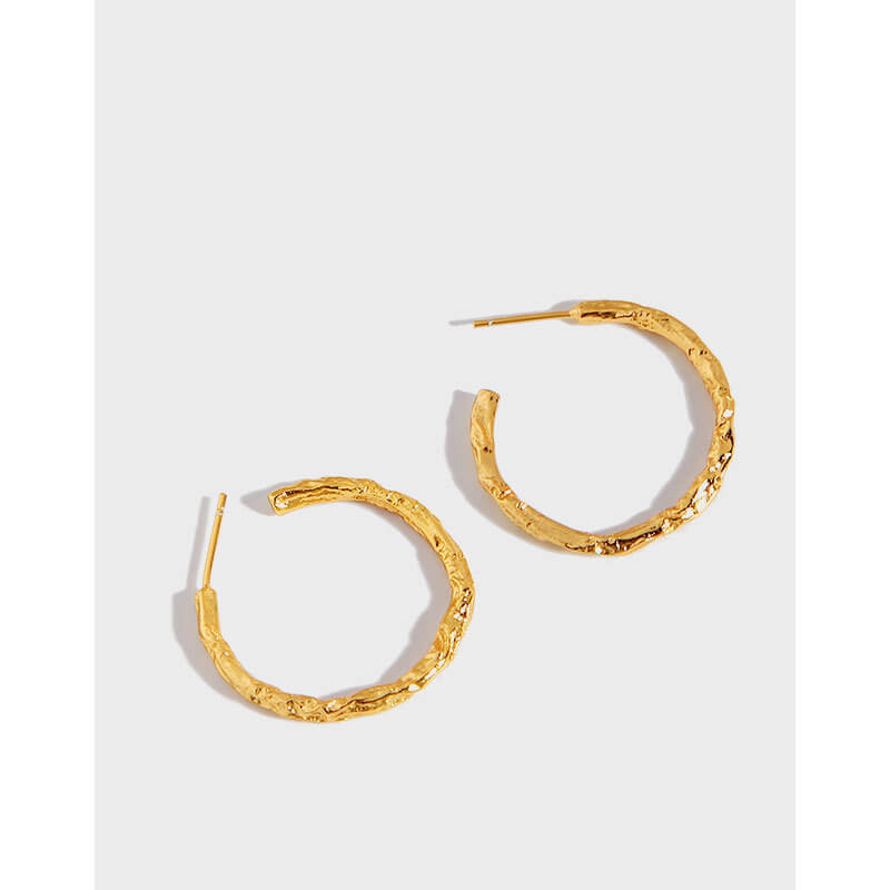 Hammered Foil Gold Hoop Earrings