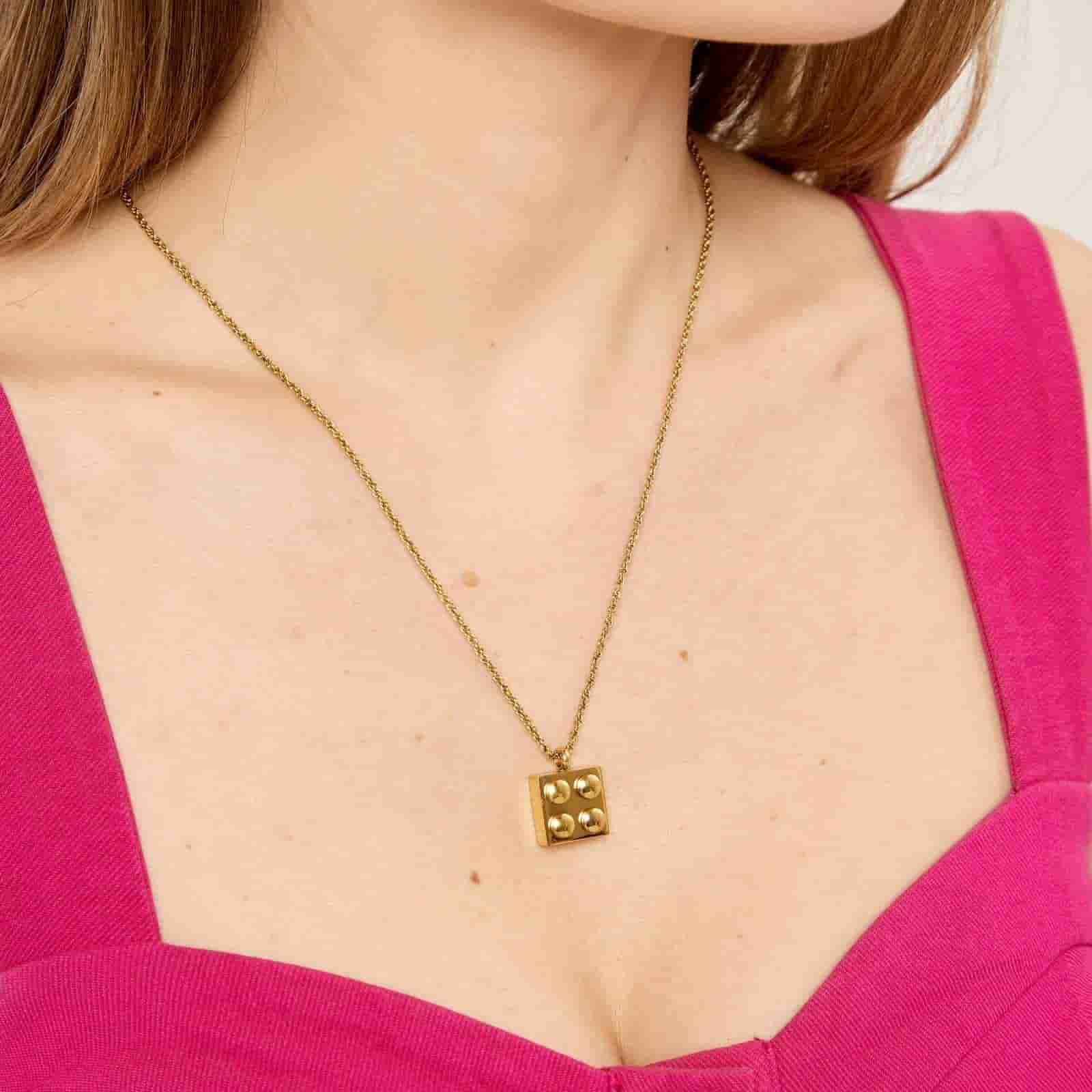 Gold lego necklace 14k gold plating