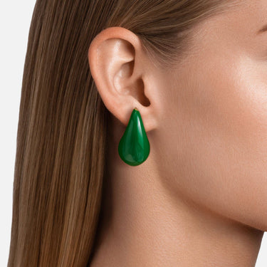 Green Enamel Drop Earrings On Model