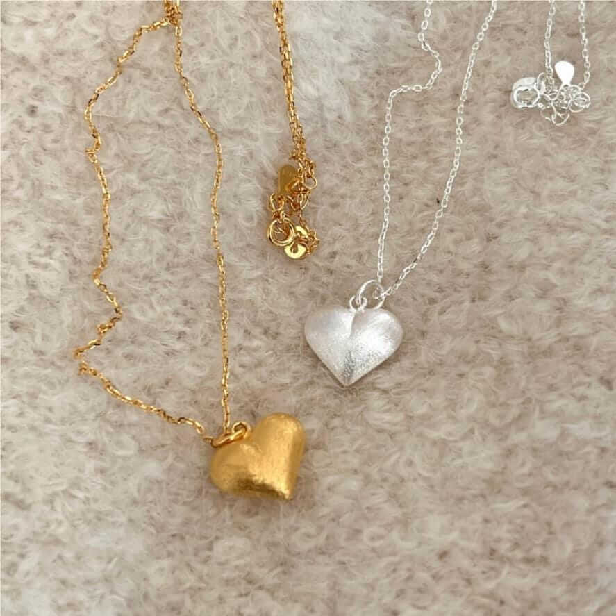 Brushed Heart Necklace Gold and Silver