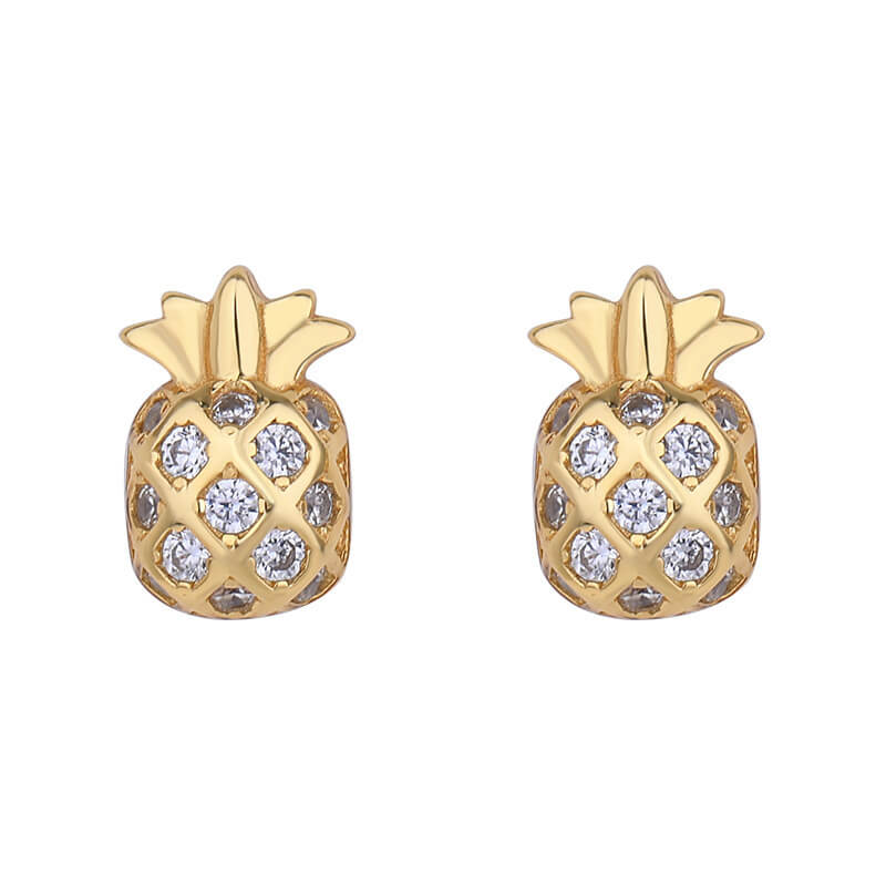 Gold Zircon Pineapple Earrings