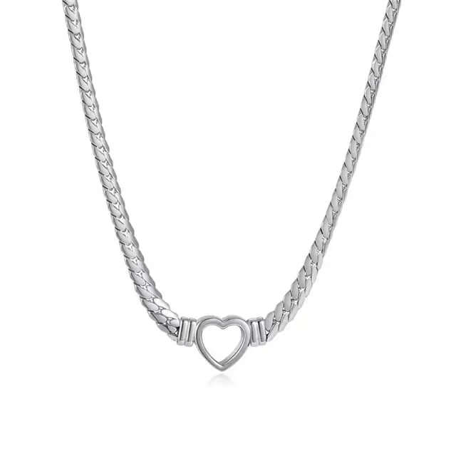 Silver figaro heart necklace